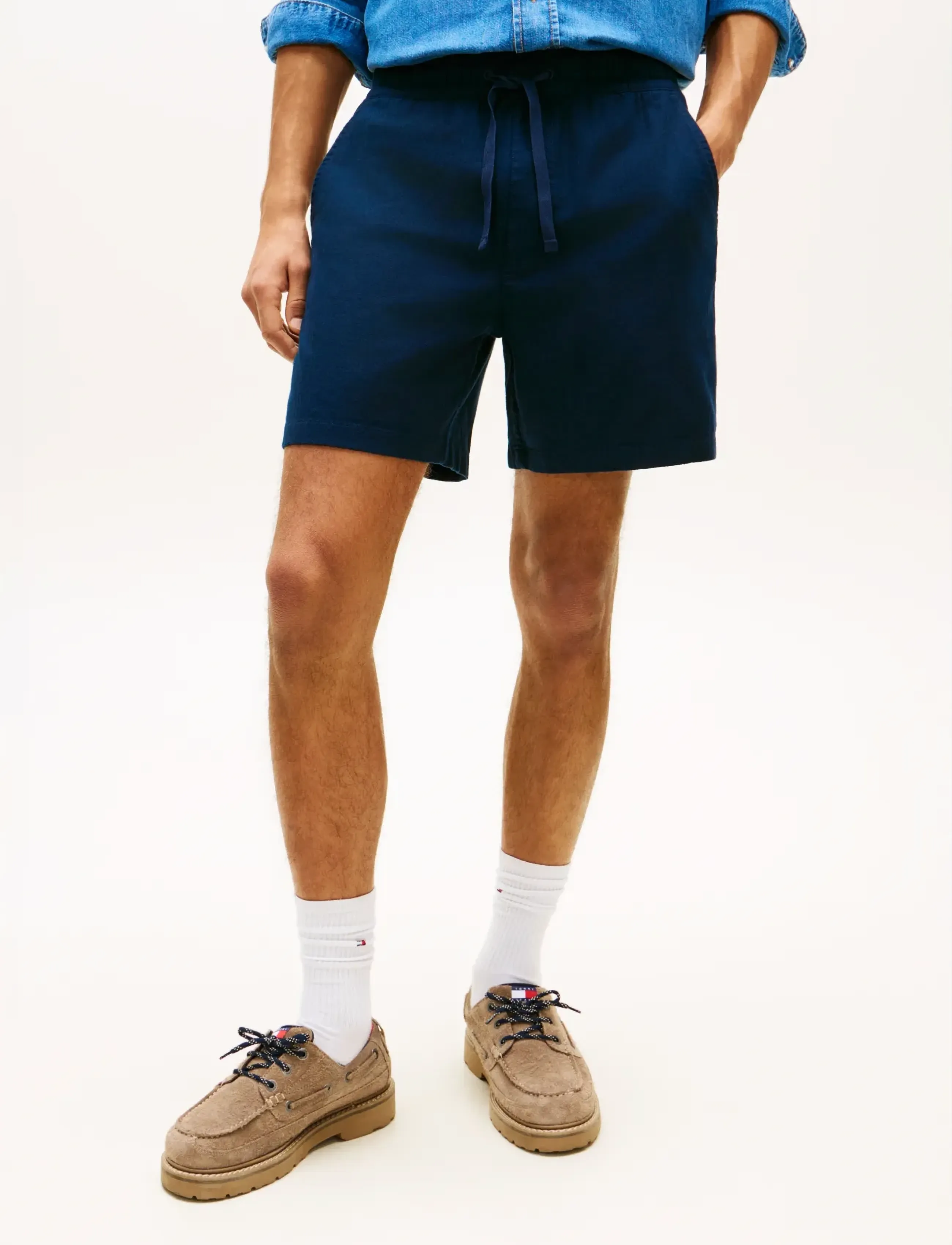 Tommy Jeans TJM LINEN BLEND PULL-ON SHORT - Shorts - DARK NIGHT NAVY / navy