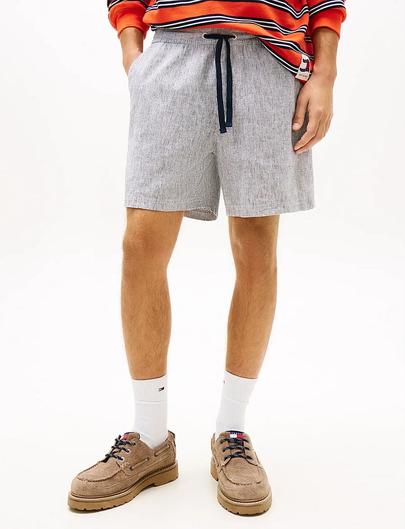 Tommy Jeans - TJM LINEN BLEND STRIPE SHORT - linased lühikesed püksid - dark night navy stripes - 0