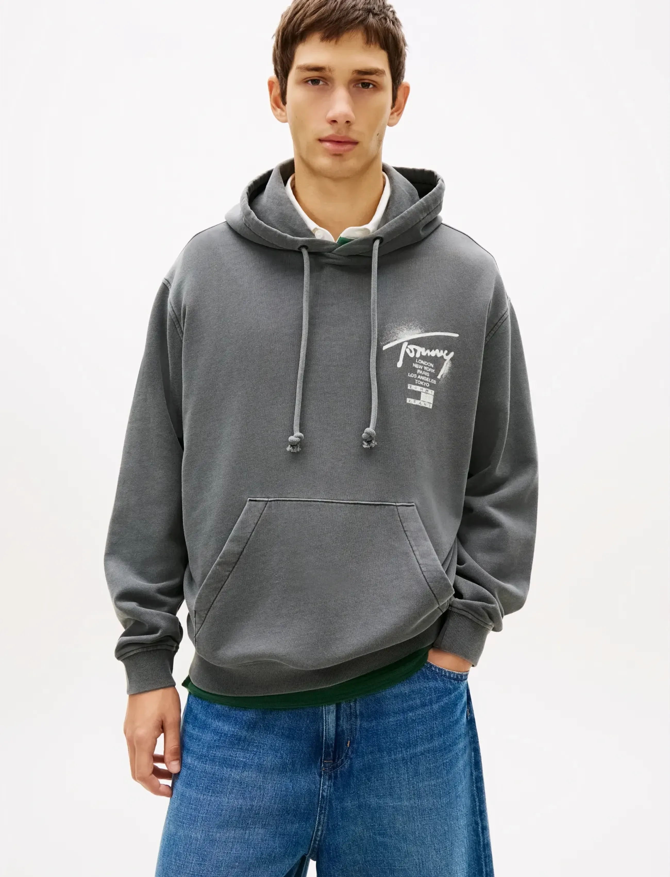 Tommy Jeans Tjm Rlx Neon Wshd Sign Hd Ext, XXL, Grey, Sweatshirts & Hættetrøjer > Hættetrøjer, Herre