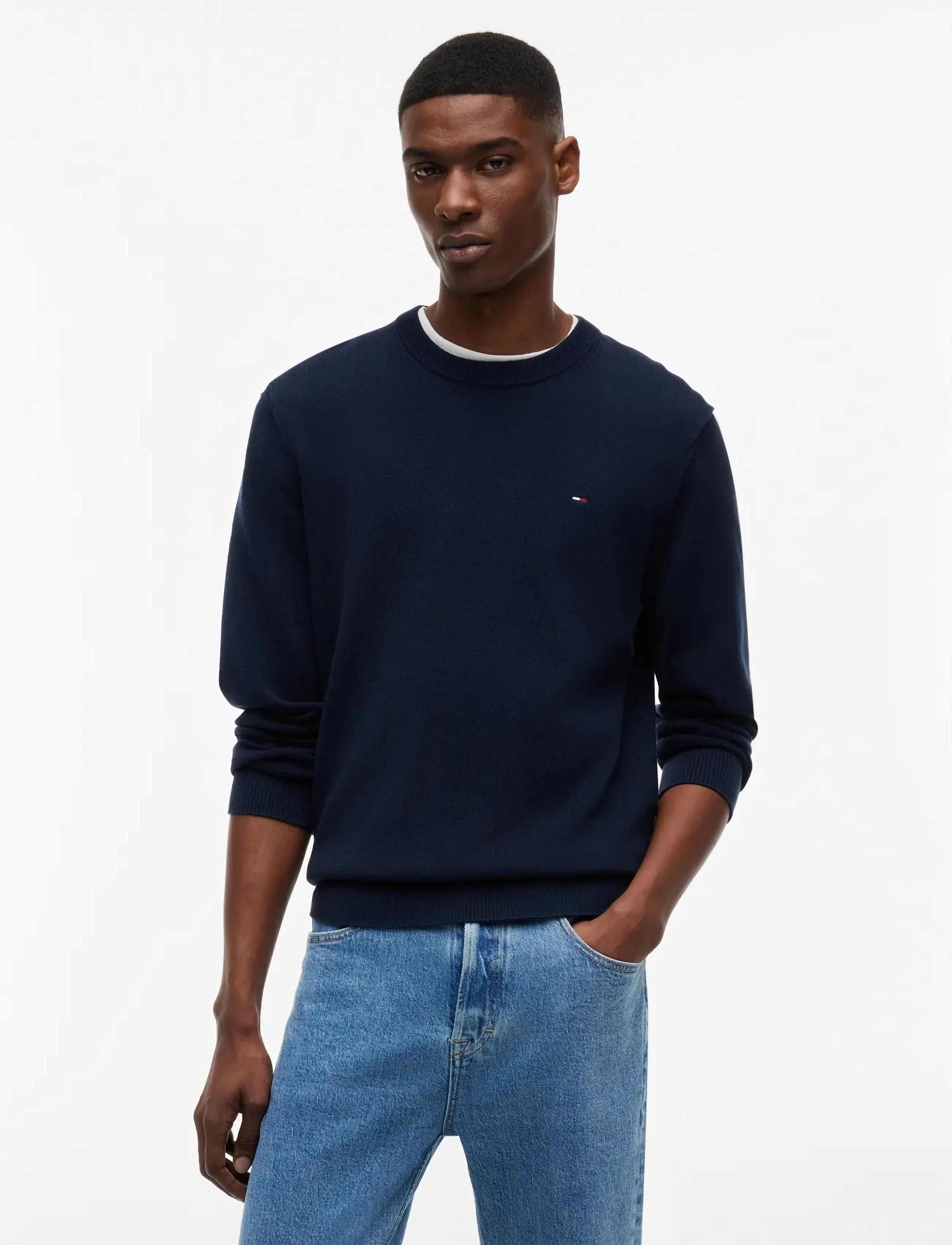 Tommy Jeans Tjm Slim Ess Light Sweater Ext, XXL, Knitwear, Marineblau - Round Necks, Männerswear