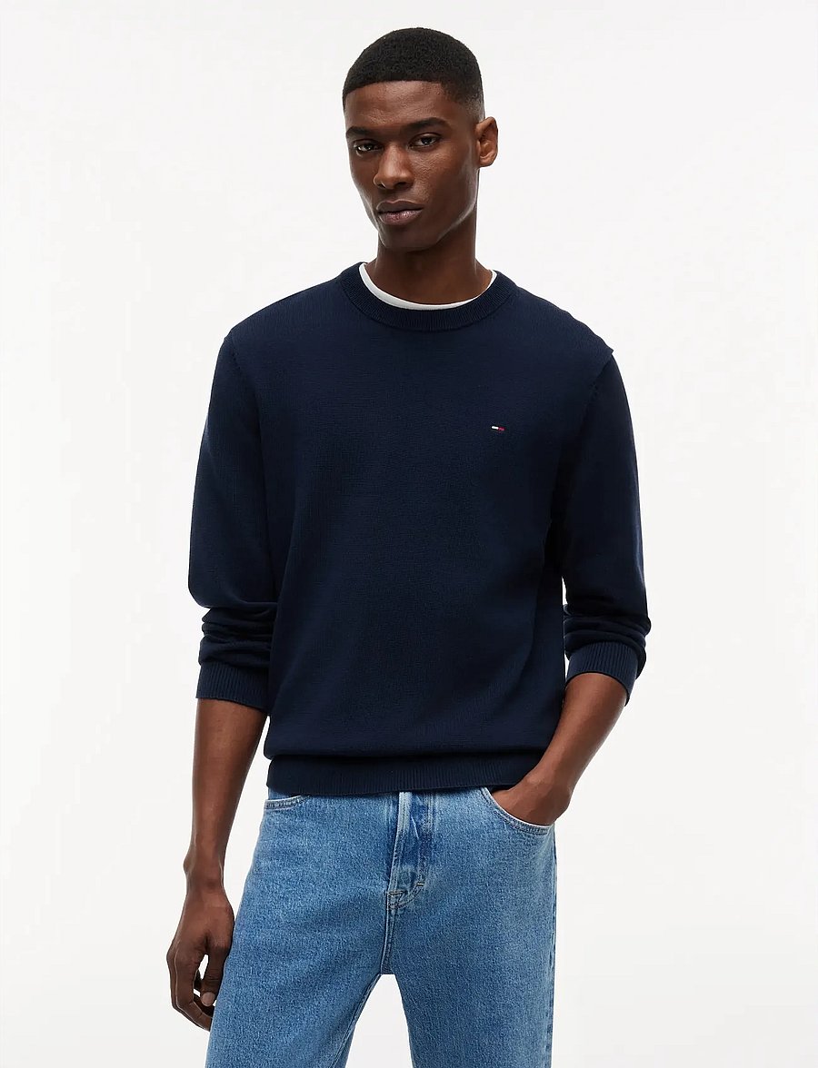 Tommy Jeans - TJM SLIM ESS LIGHT SWEATER EXT - Ümara kaelusega - dark night navy - 0