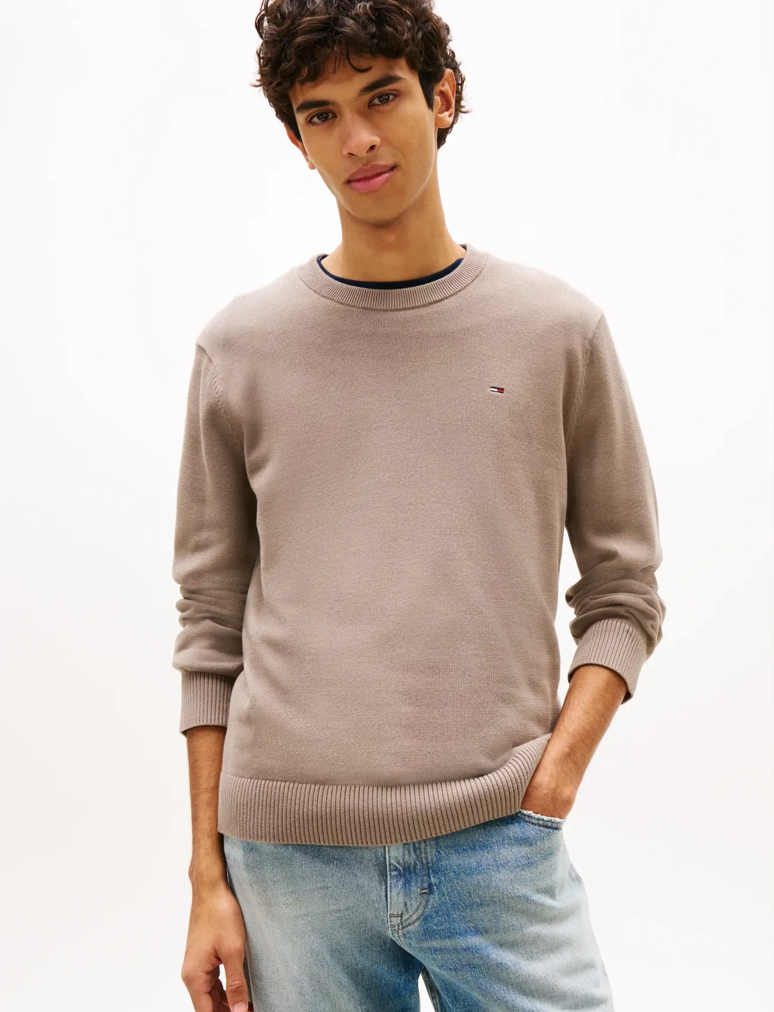 Tommy Jeans Tjm Slim Ess Light Sweater Ext, S, Knitwear, Beige - Round Necks, Männerswear