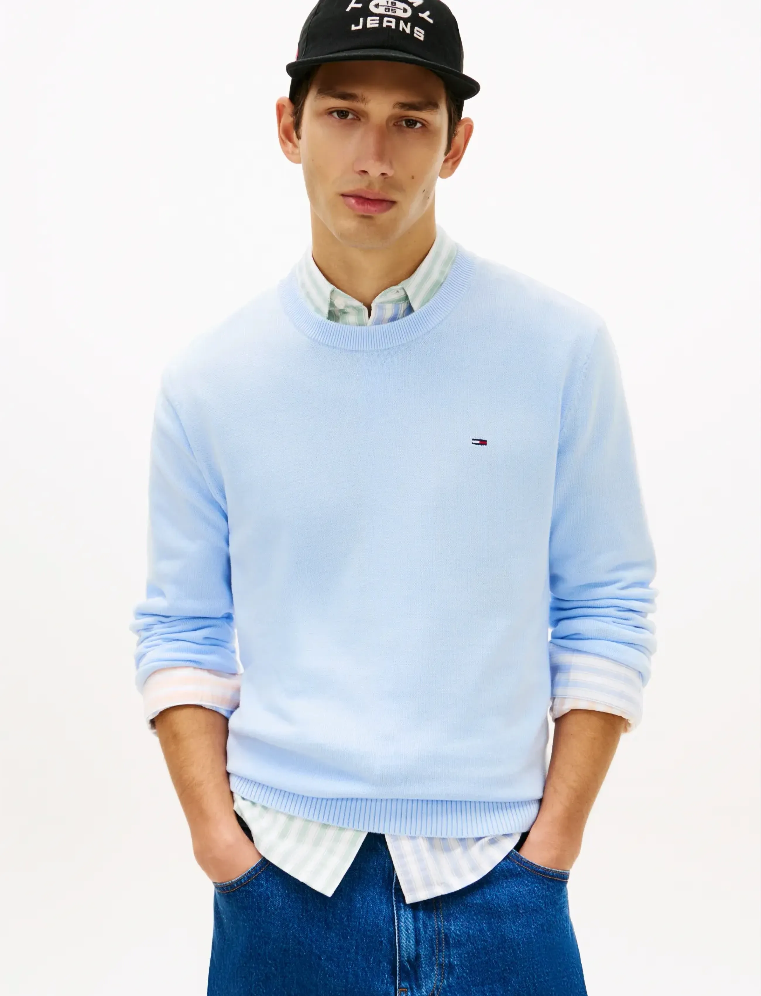 Tommy Jeans Tjm Slim Ess Light Sweater Ext, L, Knitwear, Blau - Round Necks, Männerswear
