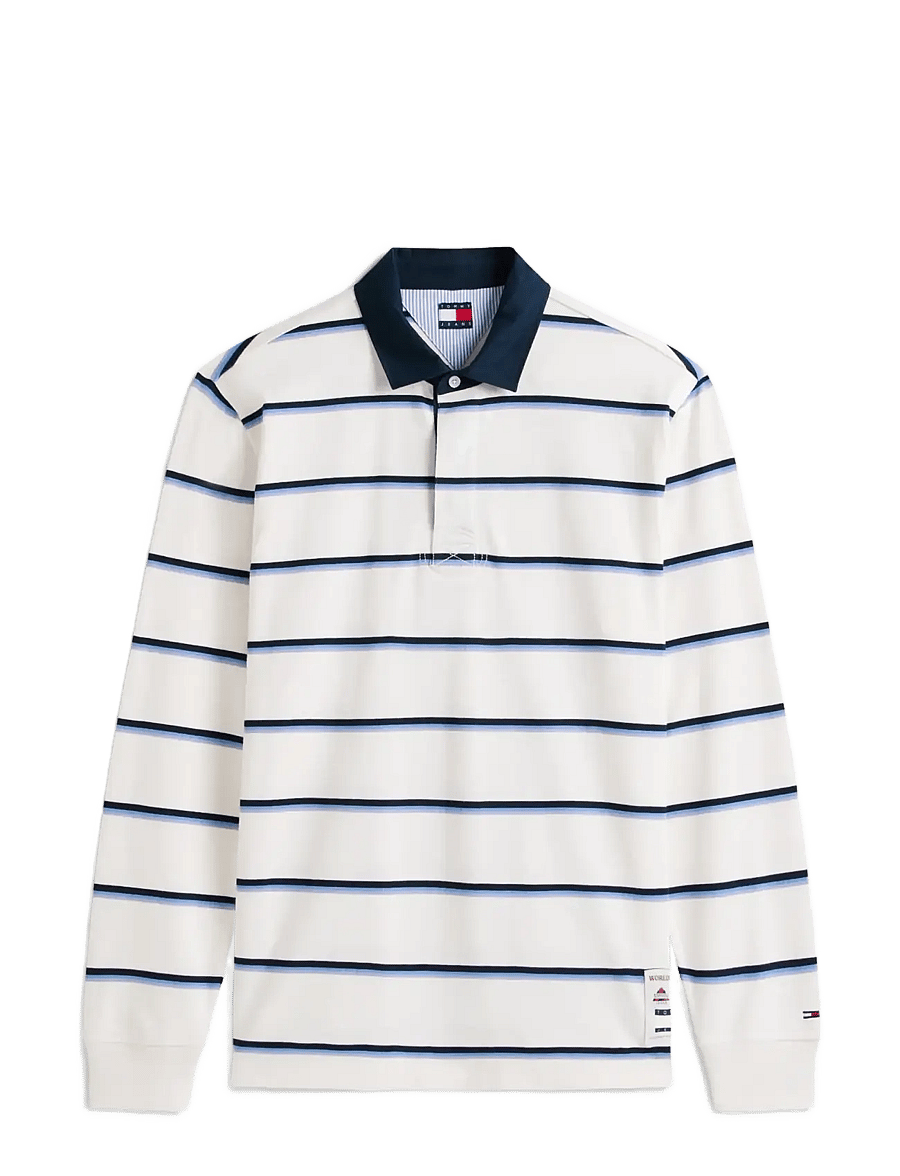 Tommy Jeans - TJM RLX WOVEN LABEL RUGBY - långärmade pikéer - ancient white stripe - 1