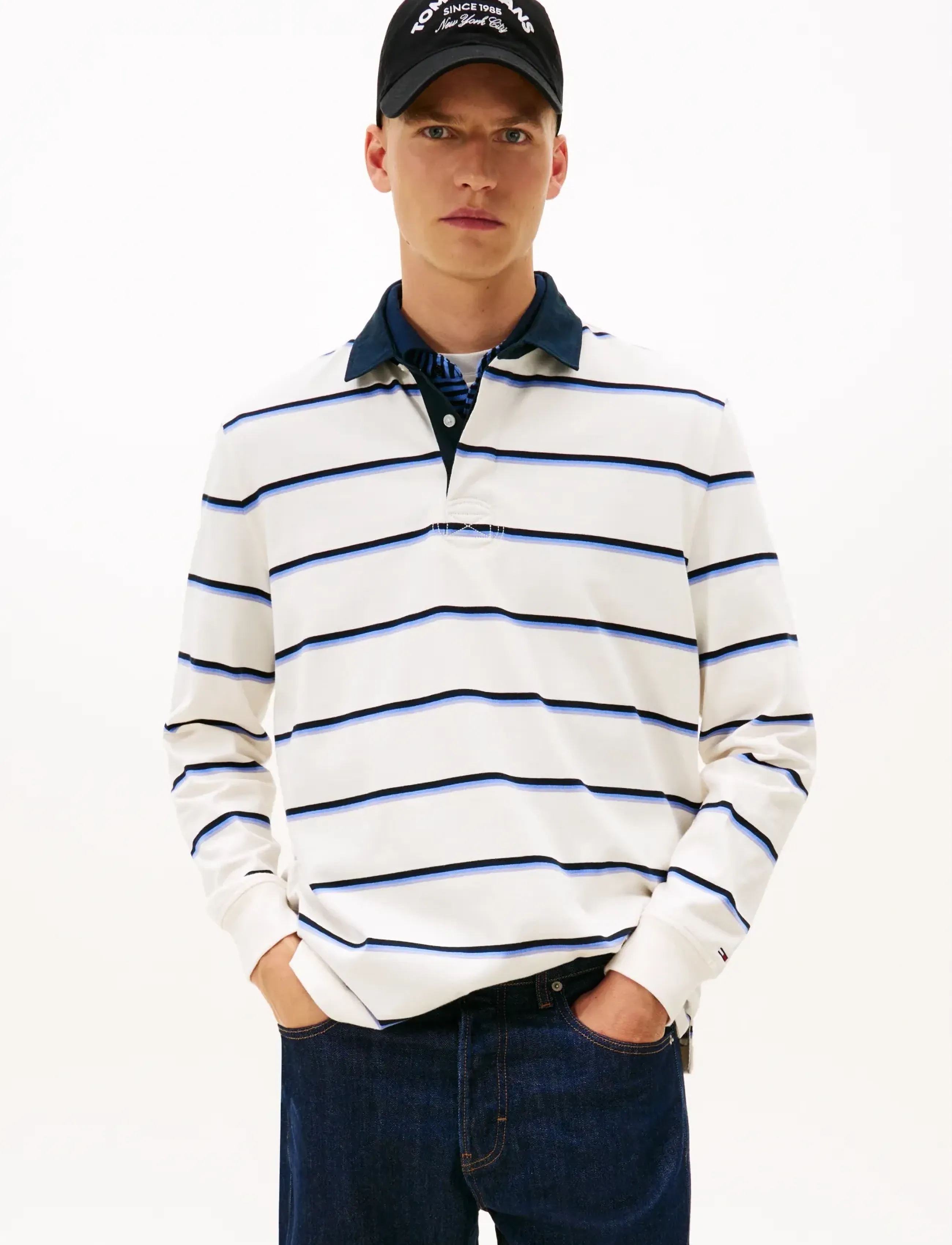 Tommy Jeans TJM RLX WOVEN LABEL RUGBY - Tommy Hilfiger - ANCIENT WHITE STRIPE / white