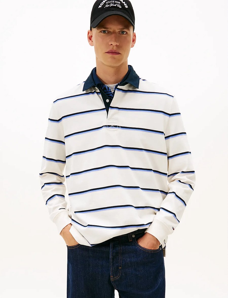 Tommy Jeans - TJM RLX WOVEN LABEL RUGBY - långärmade pikéer - ancient white stripe - 0