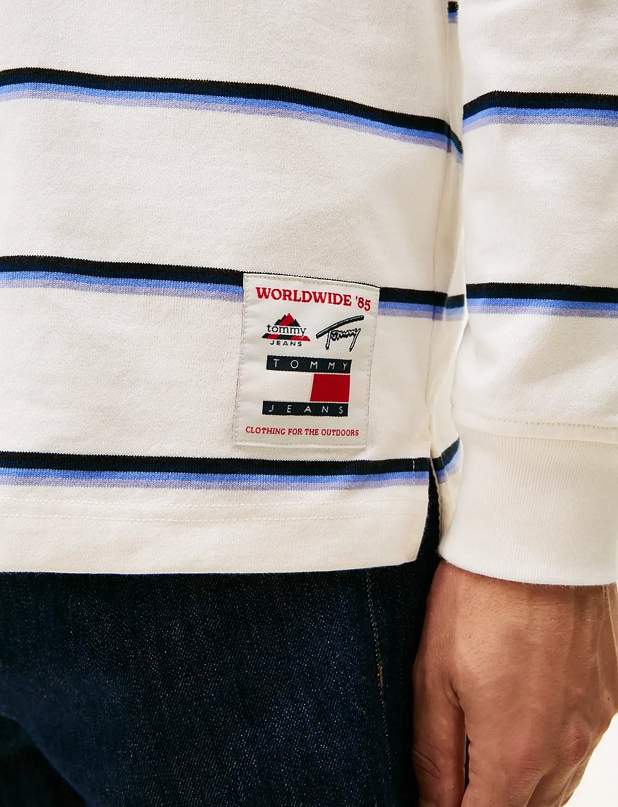 Tommy Jeans - TJM RLX WOVEN LABEL RUGBY - långärmade pikéer - ancient white stripe - 4