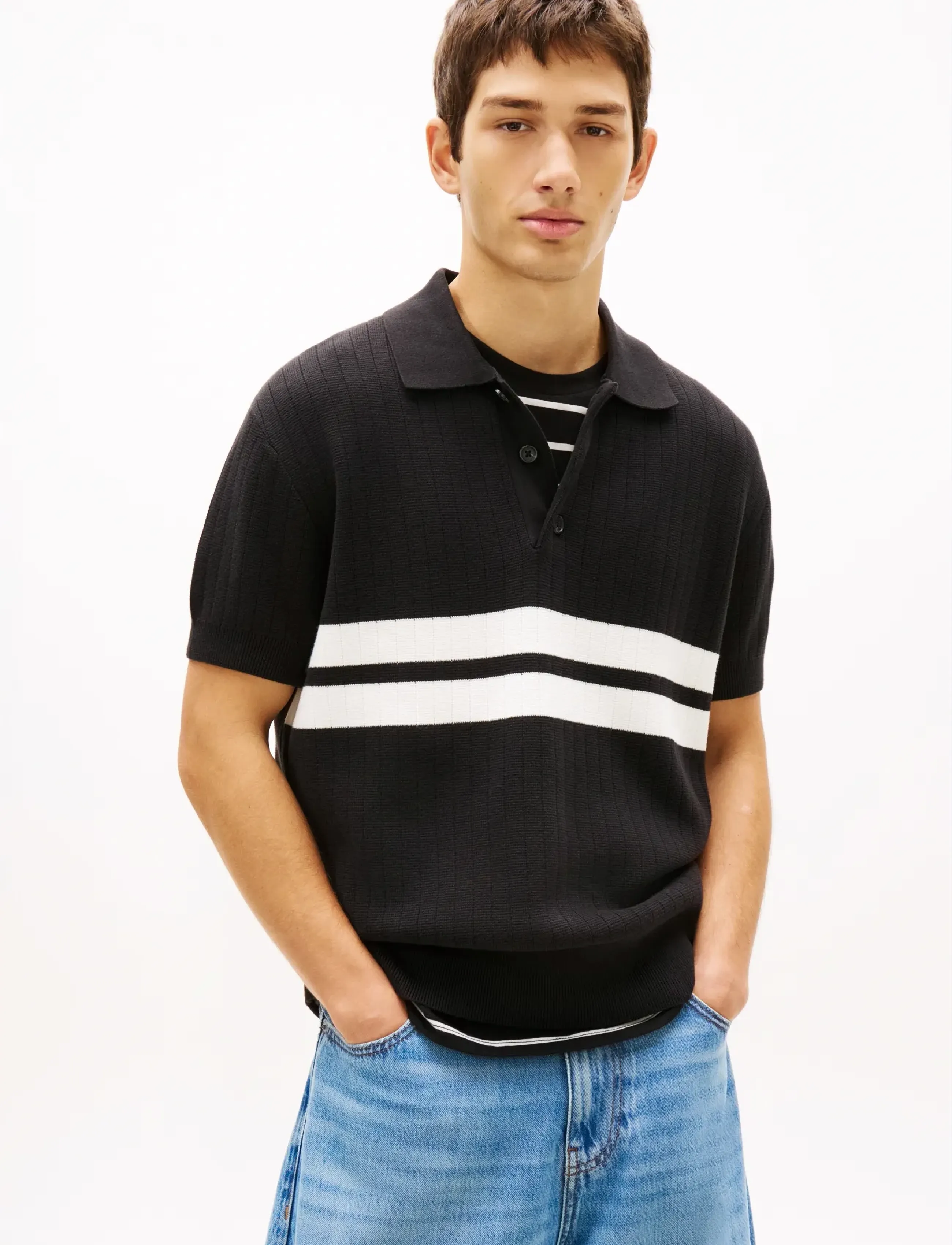 Tommy Jeans TJM REG SS KNITTED POLO - Lühikeste varrukatega kootud polosärgid - BLACK / black