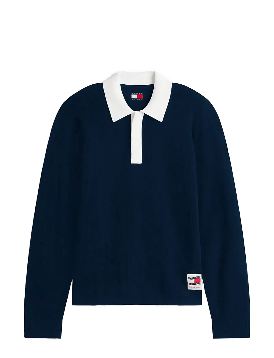 Tommy Jeans - TJM REG WVN LBL RUGBY SWEAT EXT - långärmade pikéer - dark night navy - 1