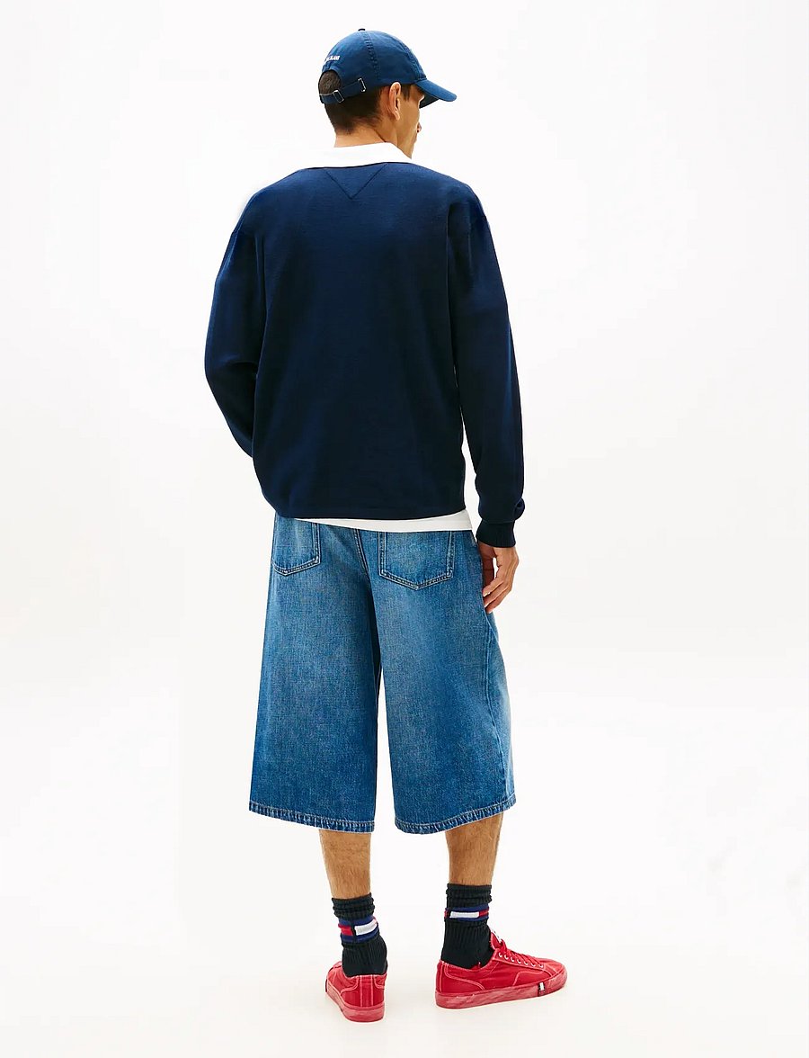 Tommy Jeans - TJM REG WVN LBL RUGBY SWEAT EXT - långärmade pikéer - dark night navy - 2