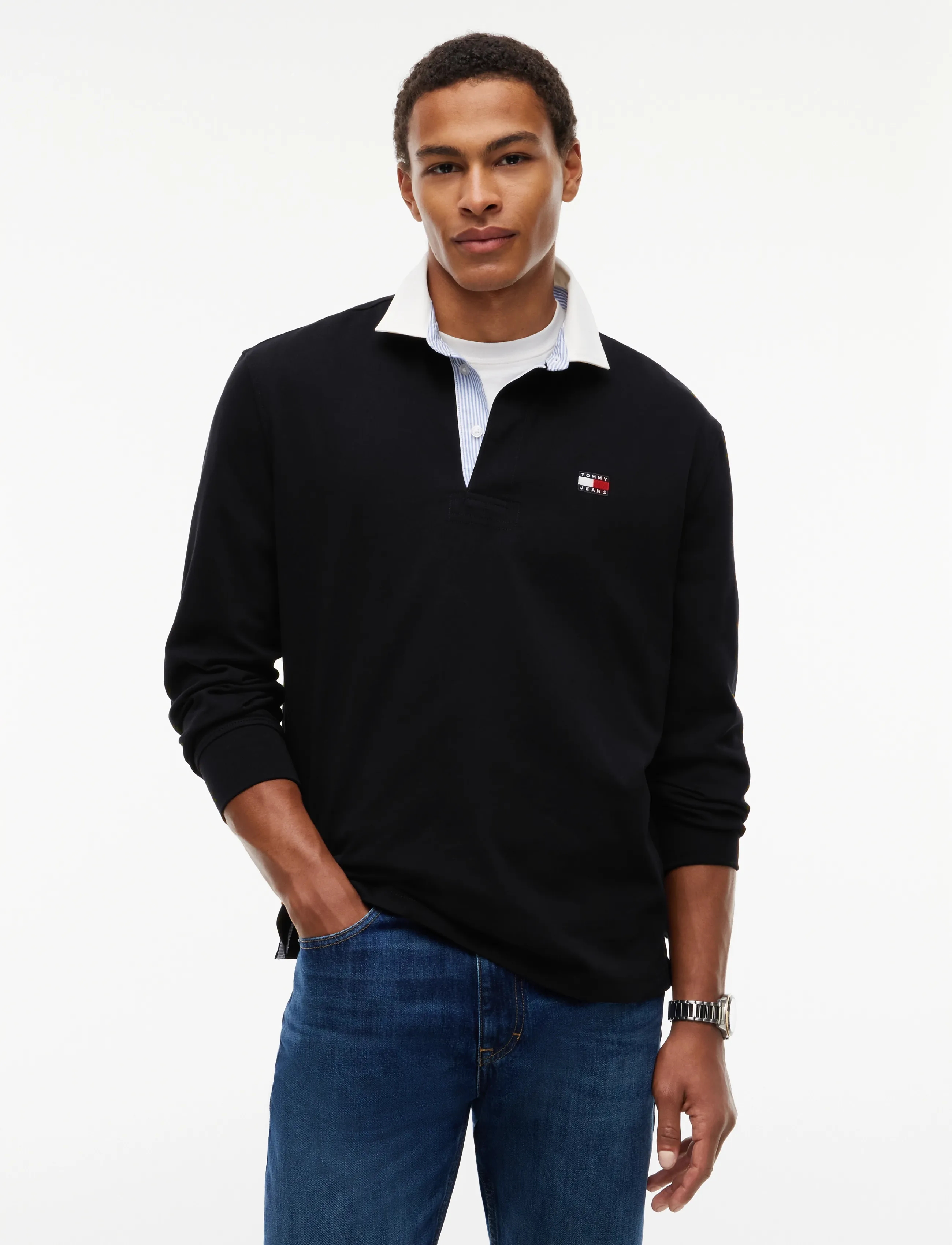 Tommy Jeans TJM RLX ESS BADGE RUGBY EXT - Tøj - BLACK / black