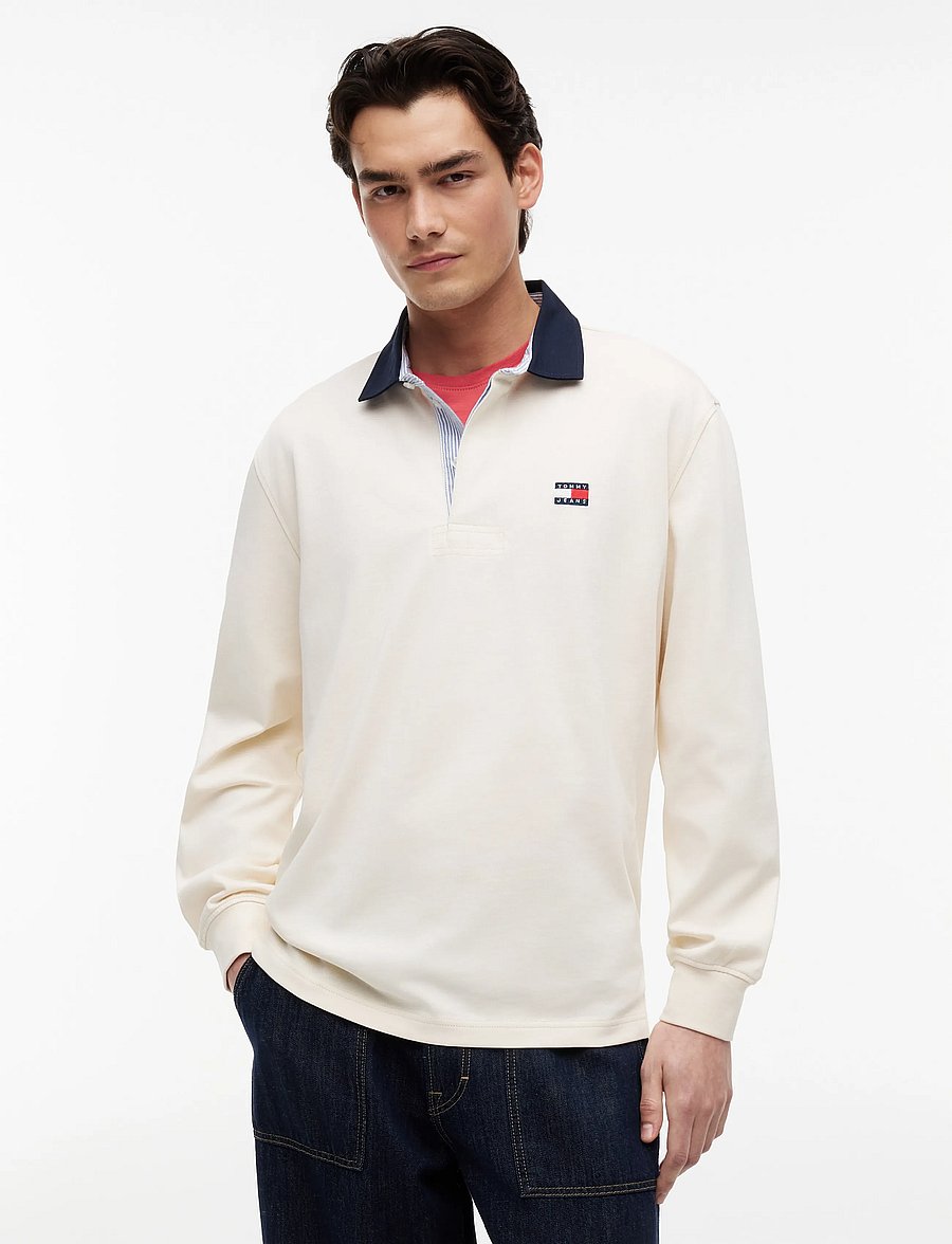 Tommy Jeans - TJM RLX ESS BADGE RUGBY EXT - pikkade varrukatega polod - cream - 0