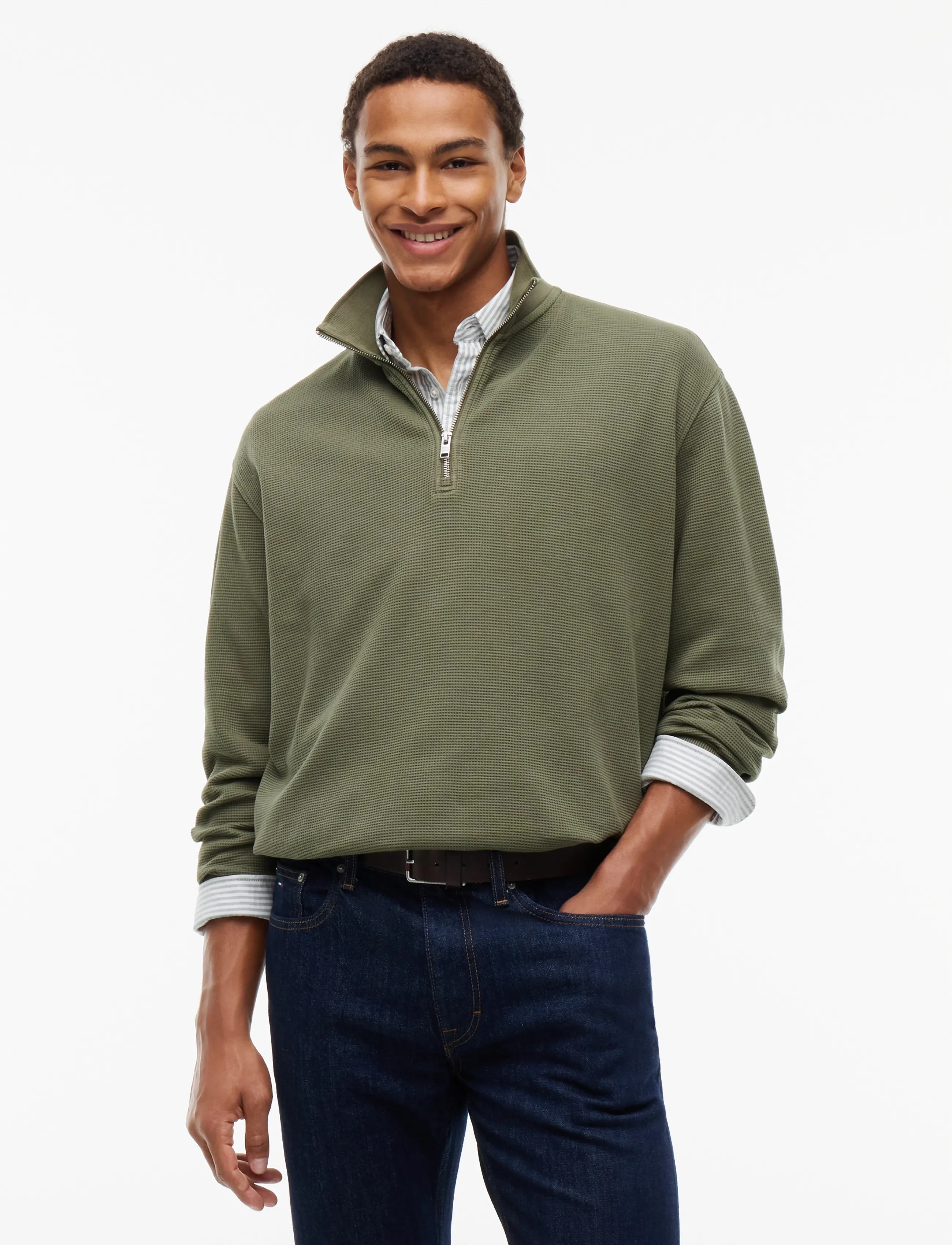 Tommy Jeans TJM RLX WASHED WAFFLE QZ - Kläder - ROCKY MOUNTAIN / khaki/green