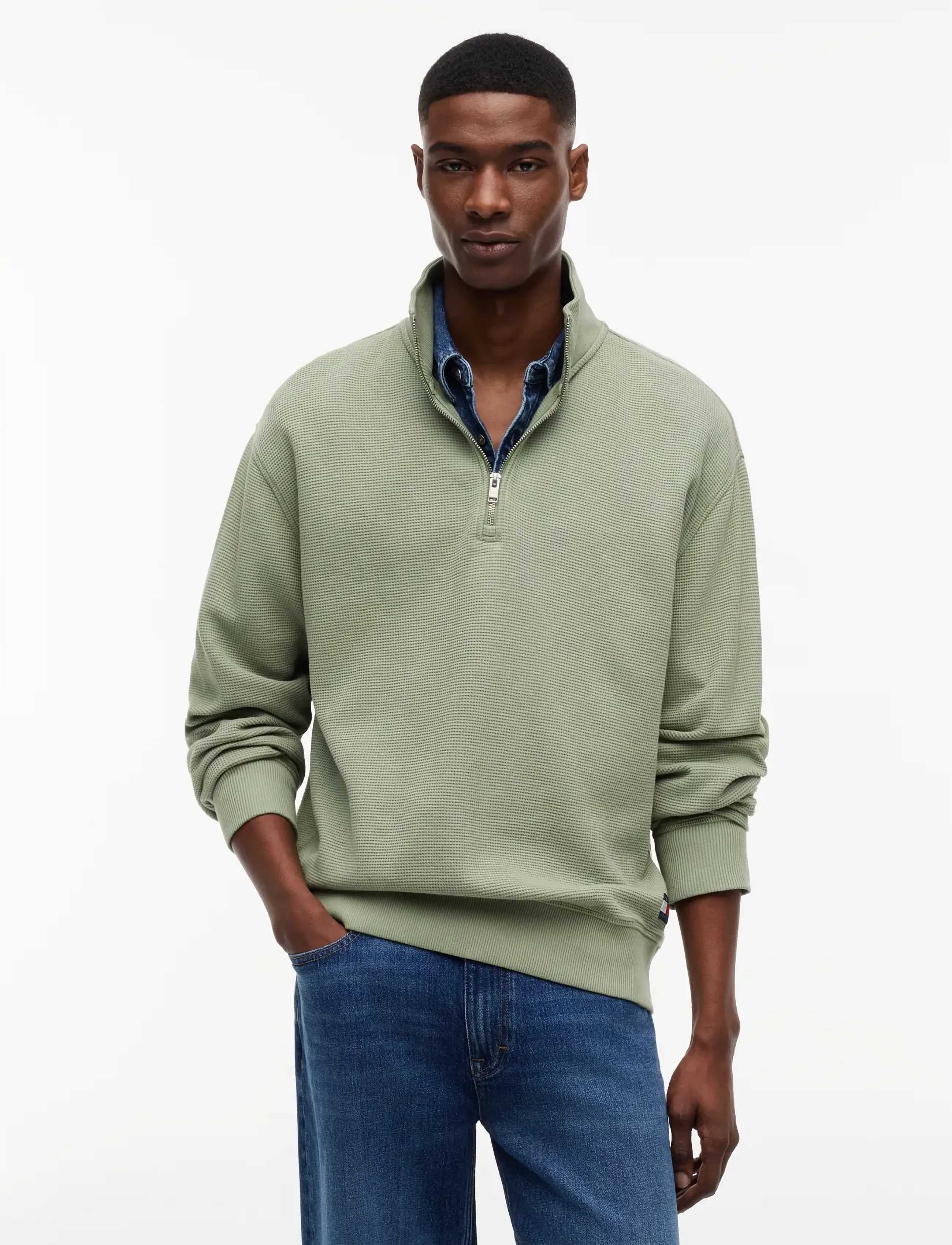 Tommy Jeans TJM RLX WASHED WAFFLE QZ EXT - Tommy Jeans - SPRING OLIVE / green