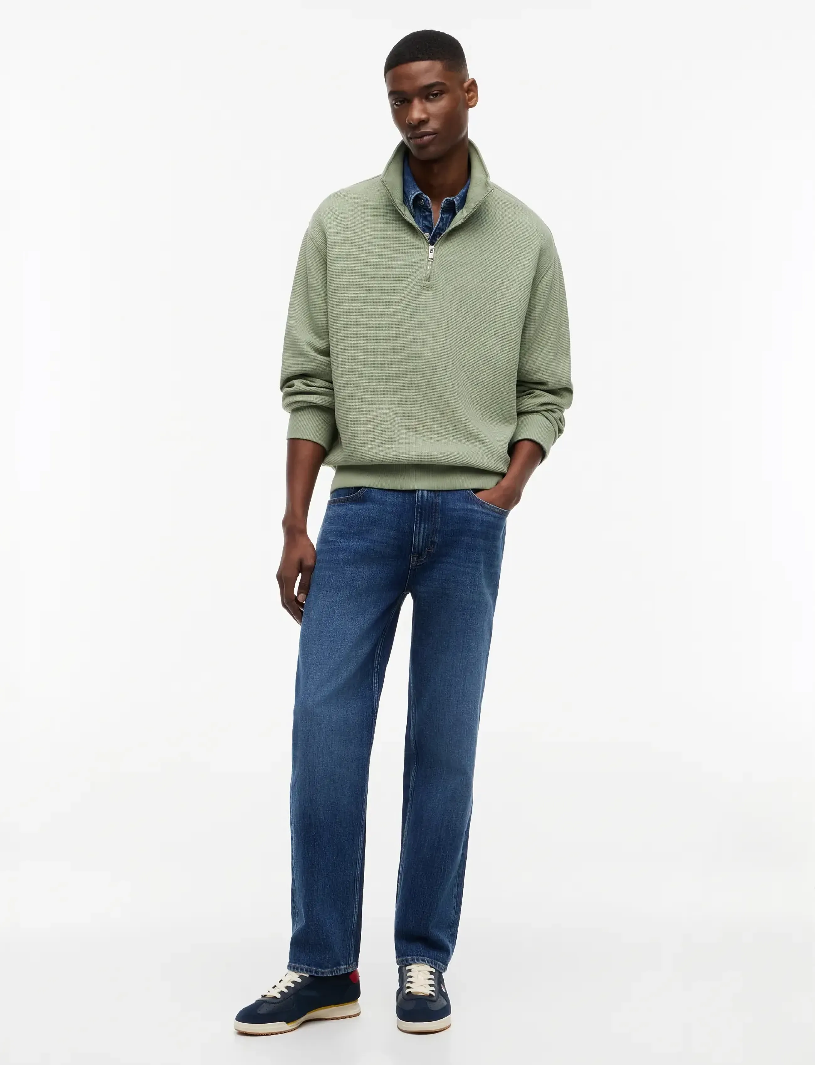 Tommy Jeans - TJM RLX WASHED WAFFLE QZ EXT - half zip-tröjor - spring olive - 4