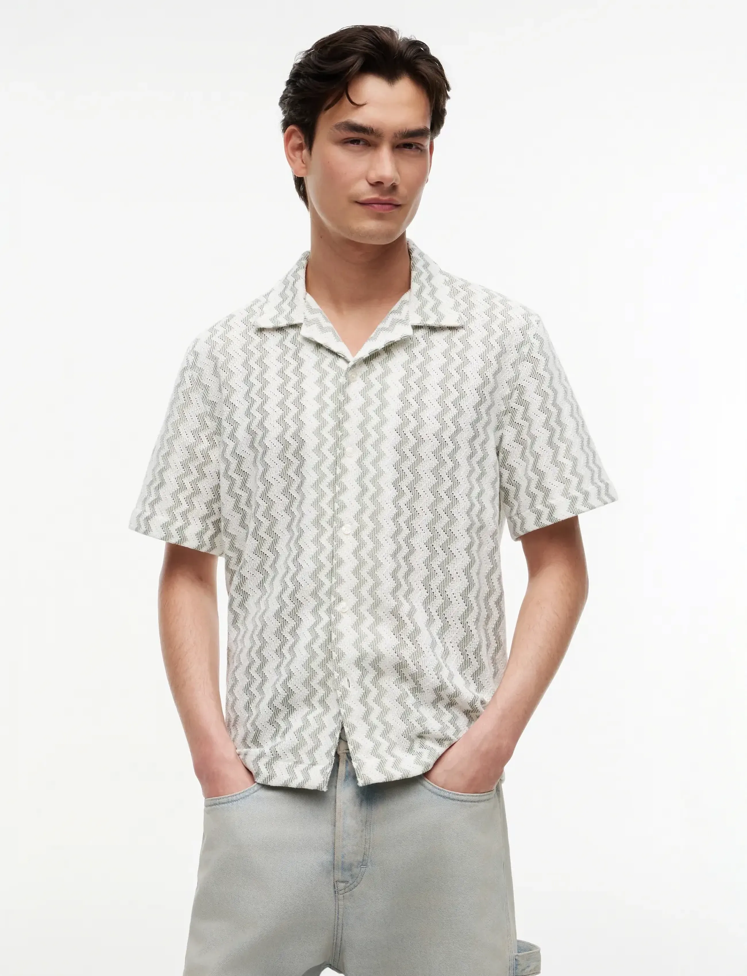 Tommy Jeans TJM REG CLUB LACE SS SHIRT - Kortærmede skjorter - SPRING OLIVE / khaki/green