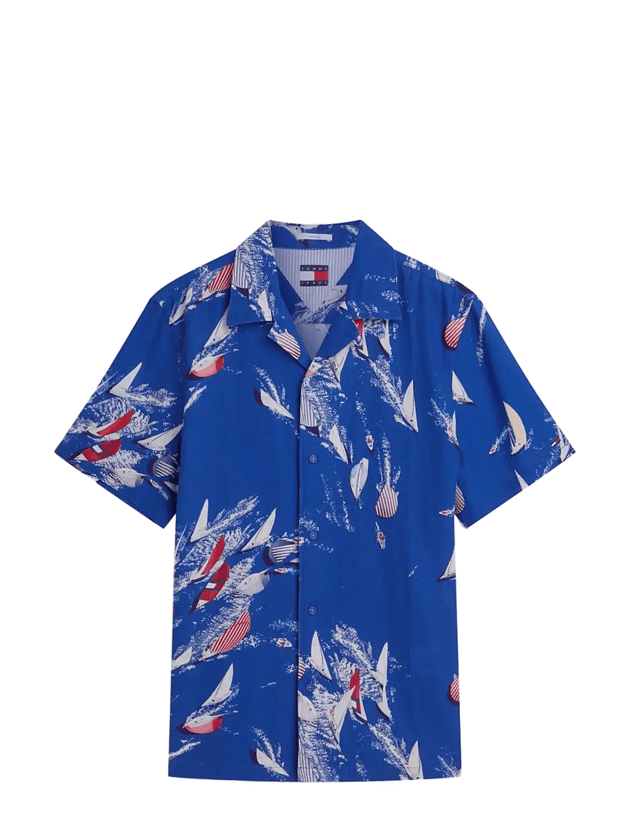 Tommy Jeans - TJM REG AOP CO SLUB SS SHIRT EXT - lühikeste varrukatega särgid - providence blue aop - 1