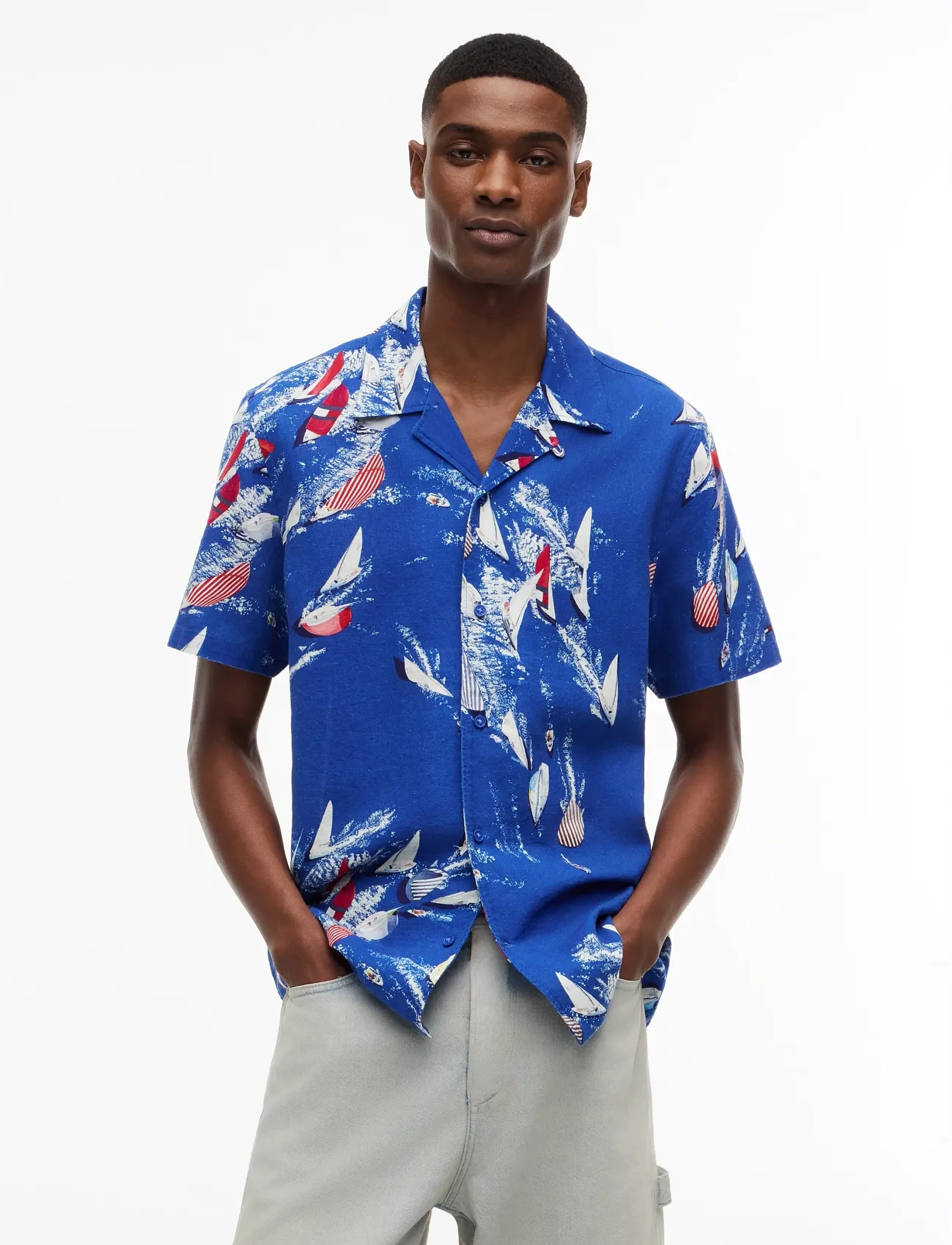 Tommy Jeans TJM REG AOP CO SLUB SS SHIRT EXT - Nach Stil kaufen - PROVIDENCE BLUE AOP / blue