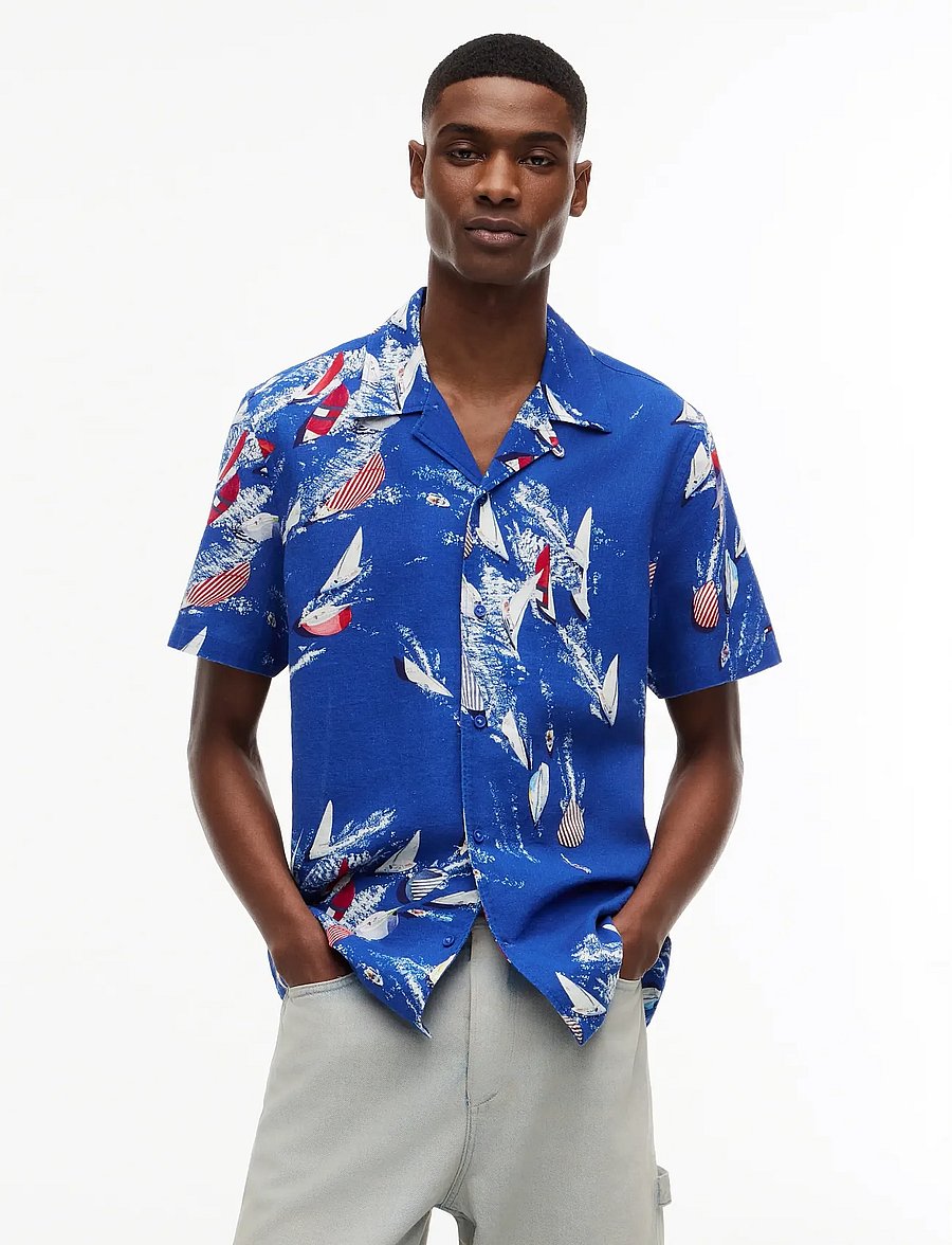 Tommy Jeans - TJM REG AOP CO SLUB SS SHIRT EXT - lühikeste varrukatega särgid - providence blue aop - 0