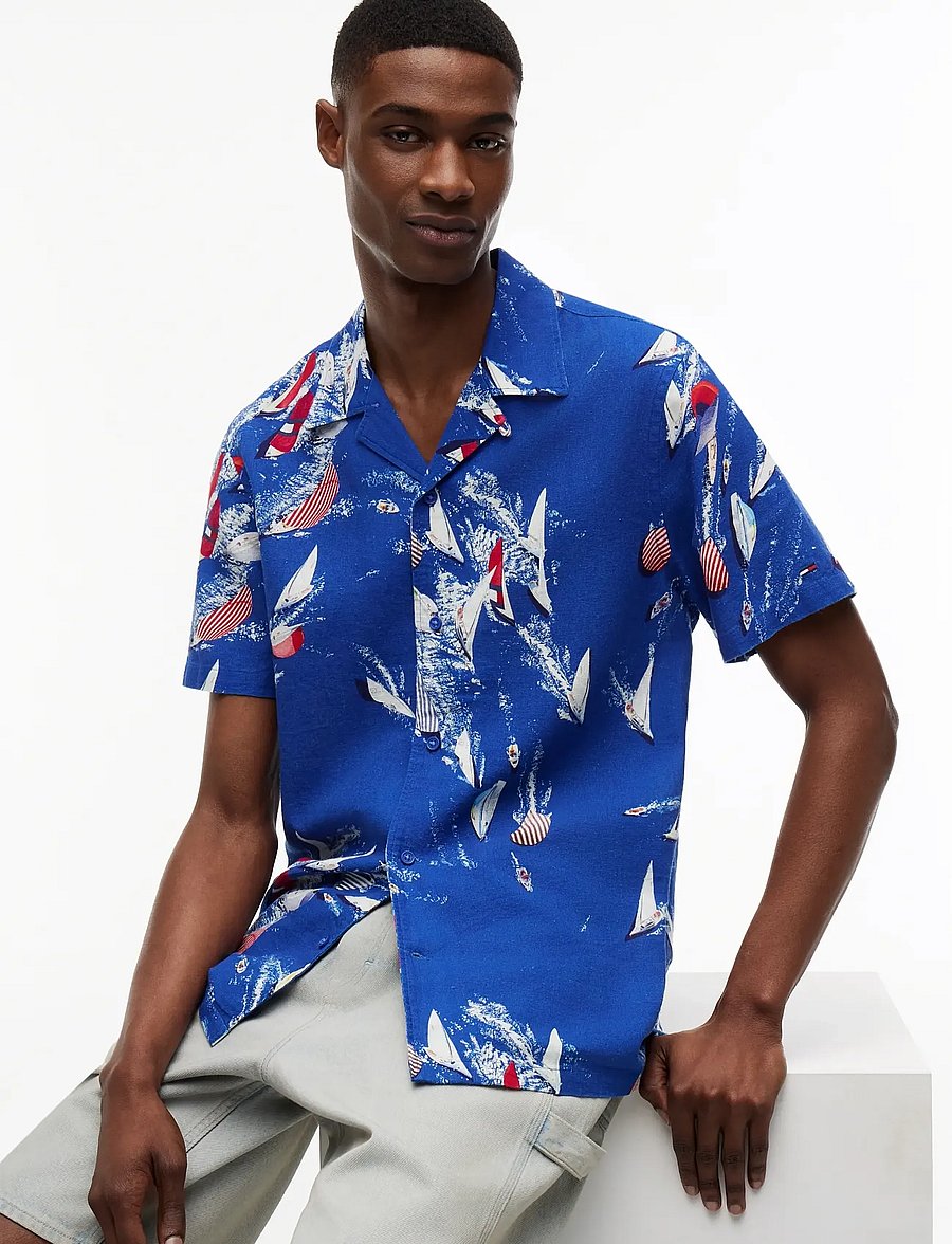 Tommy Jeans - TJM REG AOP CO SLUB SS SHIRT EXT - lühikeste varrukatega särgid - providence blue aop - 3