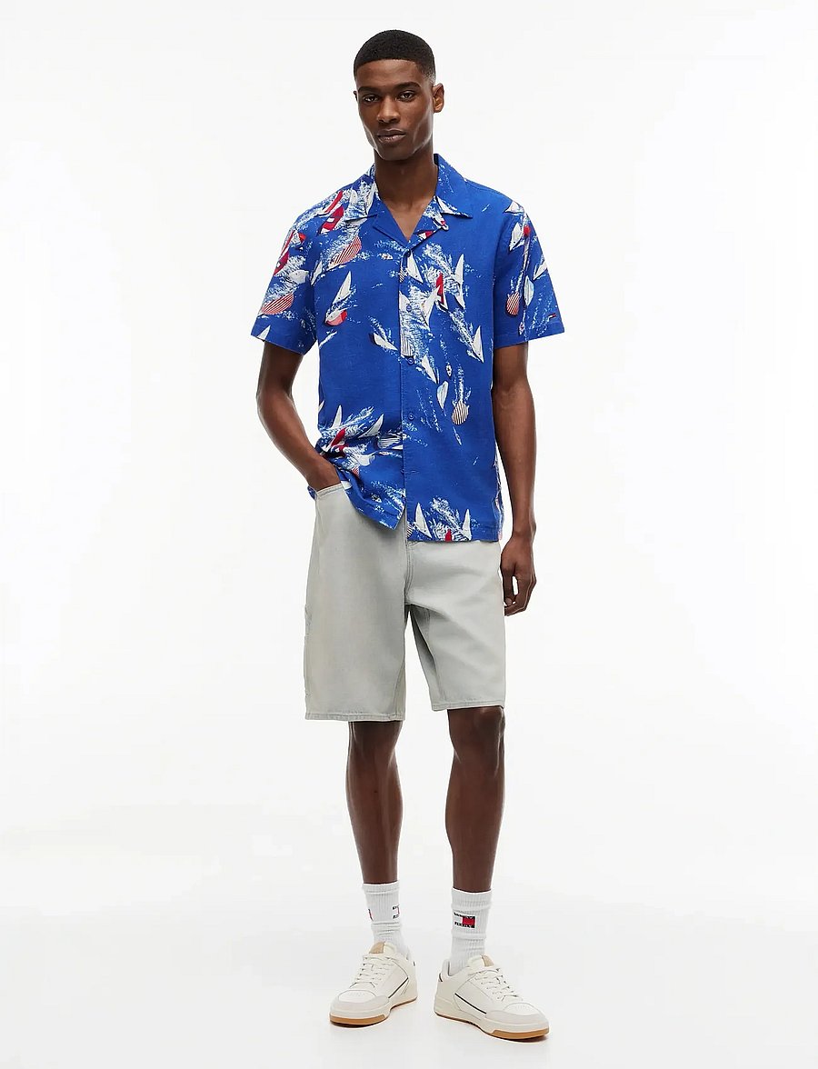 Tommy Jeans - TJM REG AOP CO SLUB SS SHIRT EXT - lühikeste varrukatega särgid - providence blue aop - 4