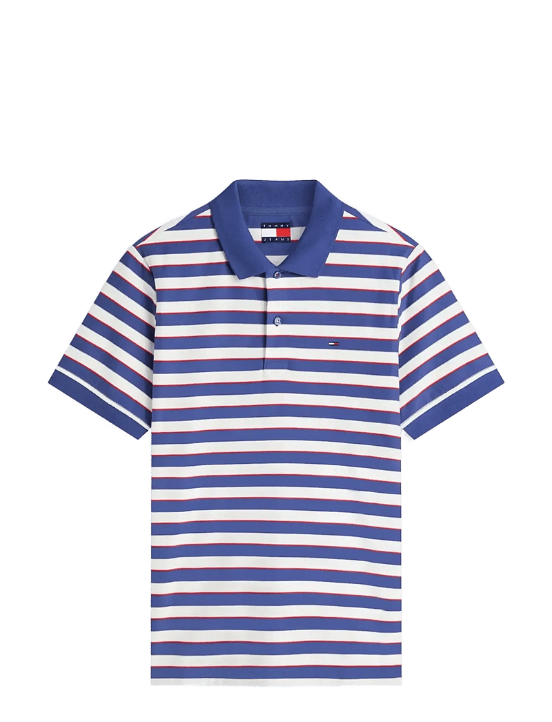 Tommy Jeans - TJM REG STRIPE JERSEY POLO EXT - kortærmede poloer - blue storm stripe - 1