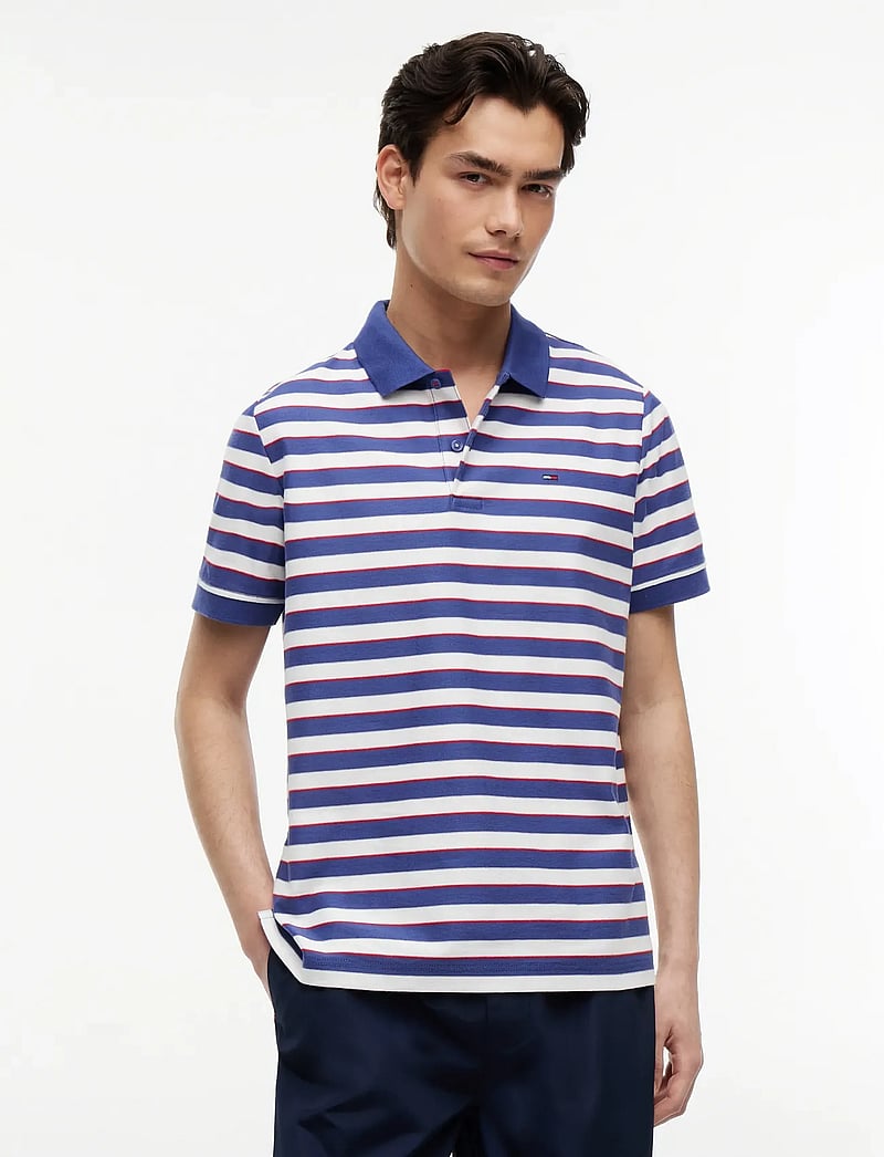 Tommy Jeans - TJM REG STRIPE JERSEY POLO EXT - kortærmede poloer - blue storm stripe - 0