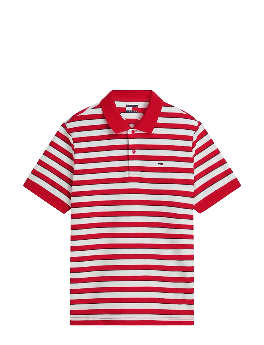 Tommy Jeans - TJM REG STRIPE JERSEY POLO EXT - kortärmade pikéer - ruby red stripe - 1