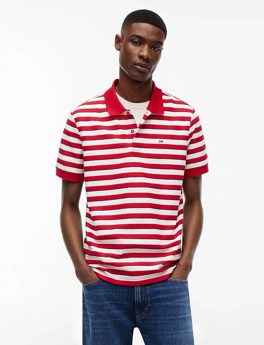 Tommy Jeans - TJM REG STRIPE JERSEY POLO EXT - kortärmade pikéer - ruby red stripe - 0
