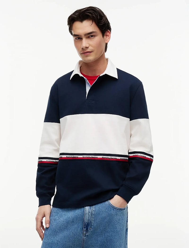 Tommy Jeans - TJM RLX CBLOCK RUGBY - langærmede poloer - dark night navy - 0