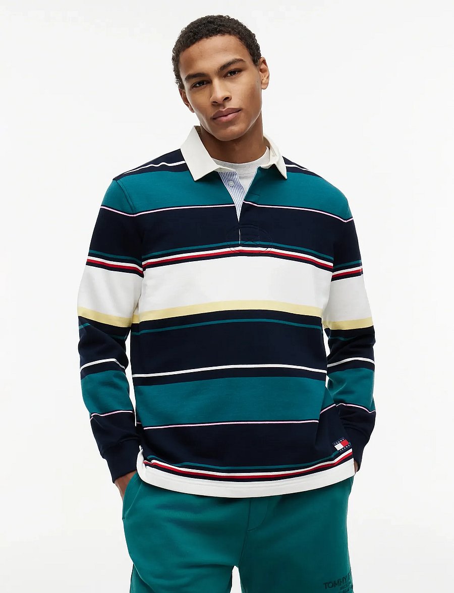 Tommy Jeans - TJM RLX STRIPE RUGBY EXT - long-sleeved polos - dark night navy multi - 0