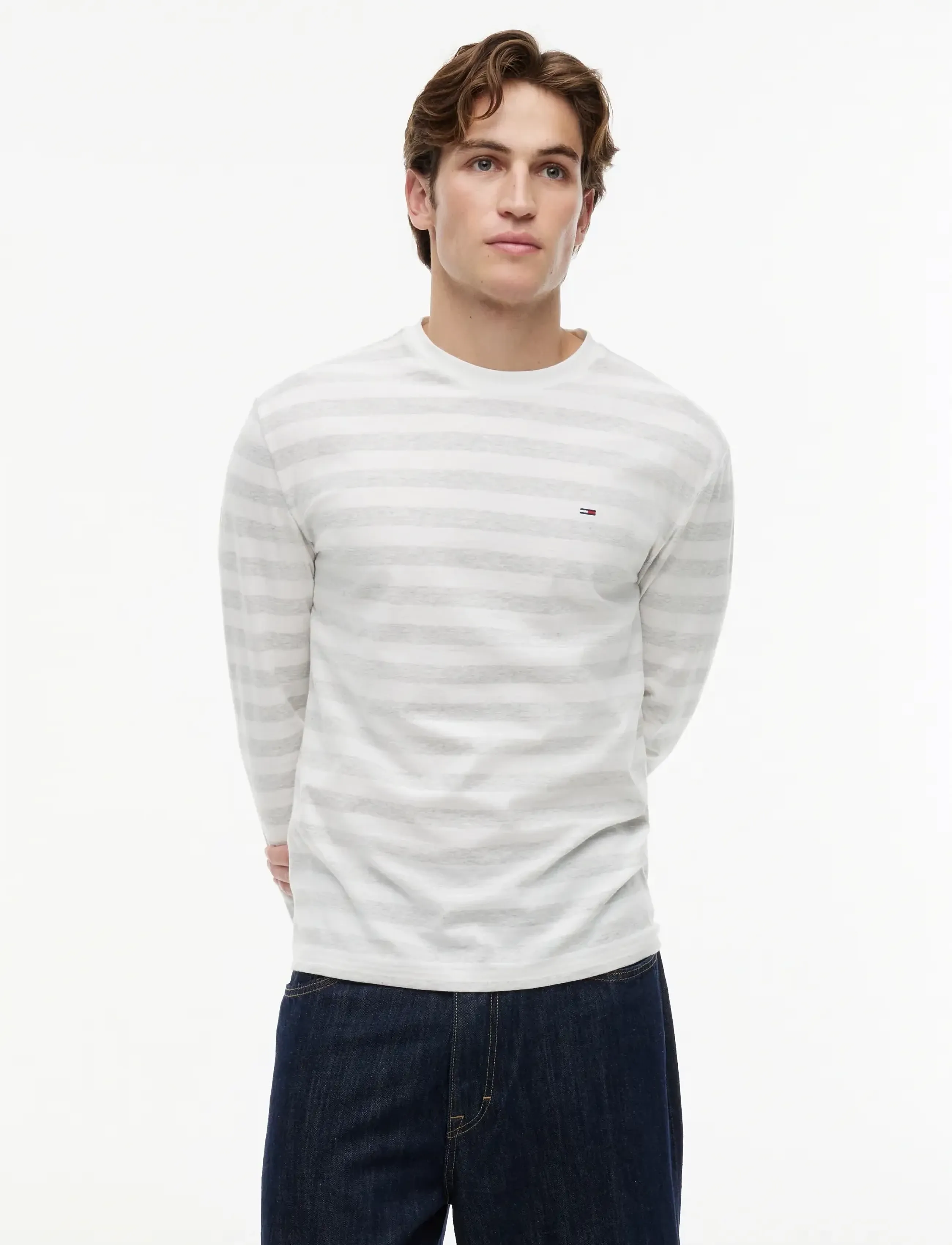 Tommy Jeans TJM REG ESS STRIPE LS TEE - Tommy Hilfiger - ECRU STRIPES / grey