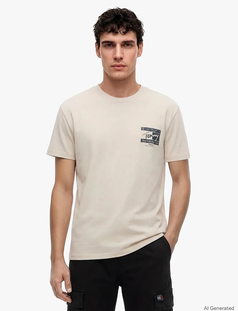 Tommy Jeans - TJM REG SIGN FLAG SS TEE EXT - kortærmede t-shirts - classic beige - 0