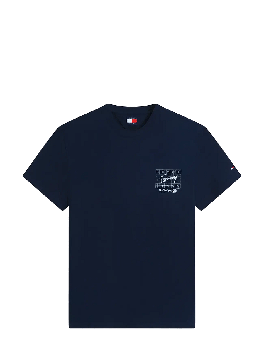 Tommy Jeans - TJM REG SIGN FLAG SS TEE EXT - kortærmede t-shirts - dark night navy - 1