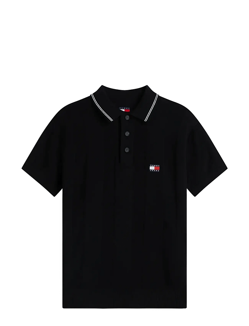 Tommy Jeans - TJM REG SS BADGE KNIT POLO EXT - polostrik - black - 1