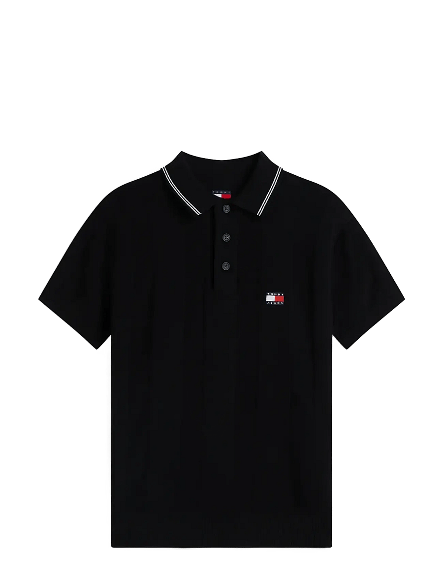 Tommy Jeans - TJM REG SS BADGE KNIT POLO EXT - knitted polos - black - 1