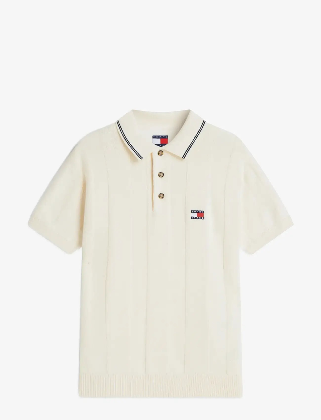 Tommy Jeans - TJM REG SS BADGE KNIT POLO EXT - knitted polos - calico - 1
