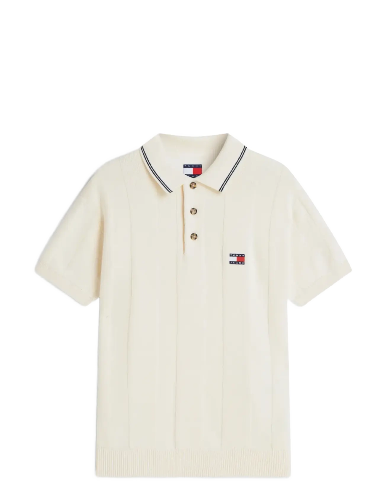 Tommy Jeans TJM REG SS BADGE KNIT POLO EXT - Riided - CALICO / cream