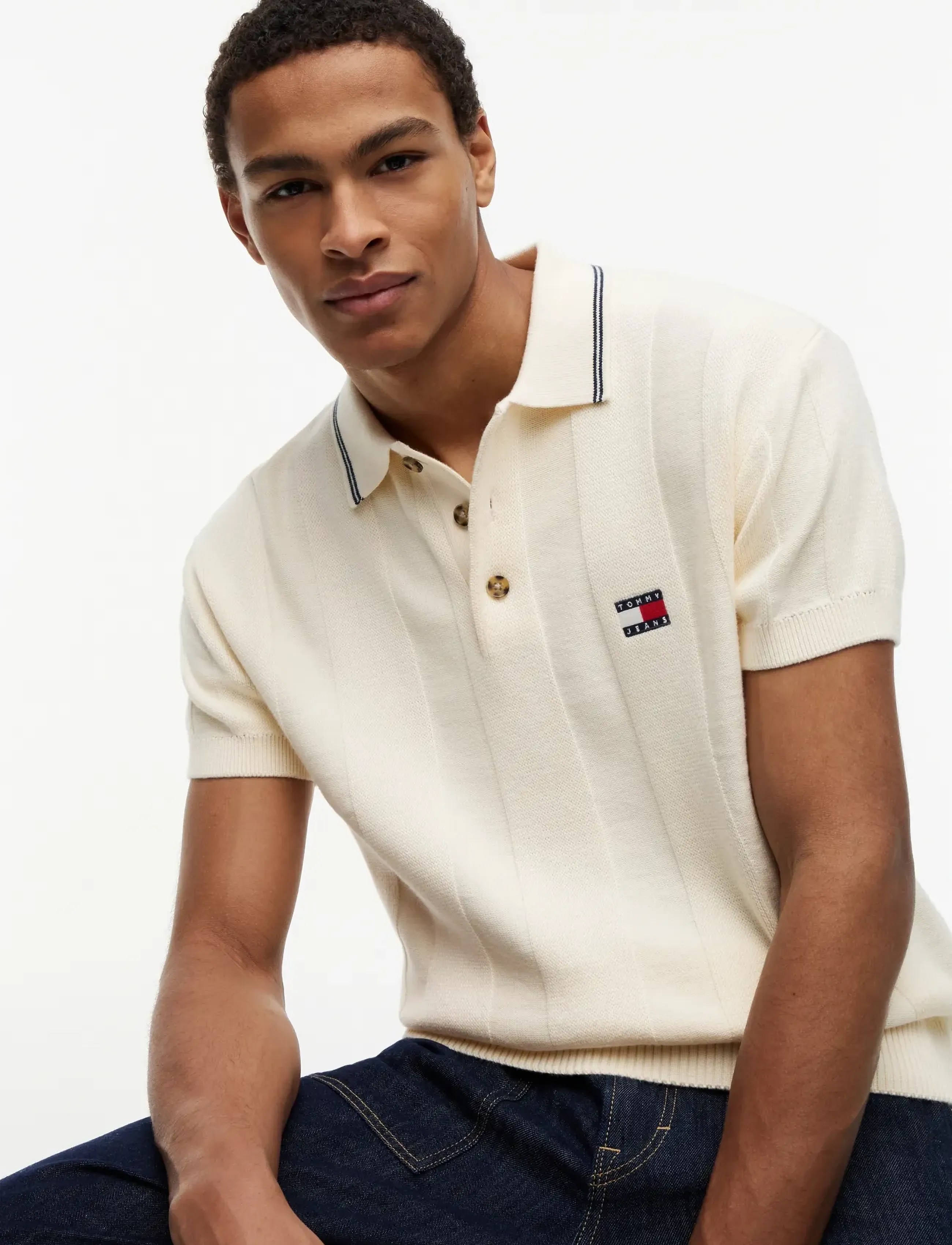 Tommy Jeans - TJM REG SS BADGE KNIT POLO EXT - polostrik - calico - 3