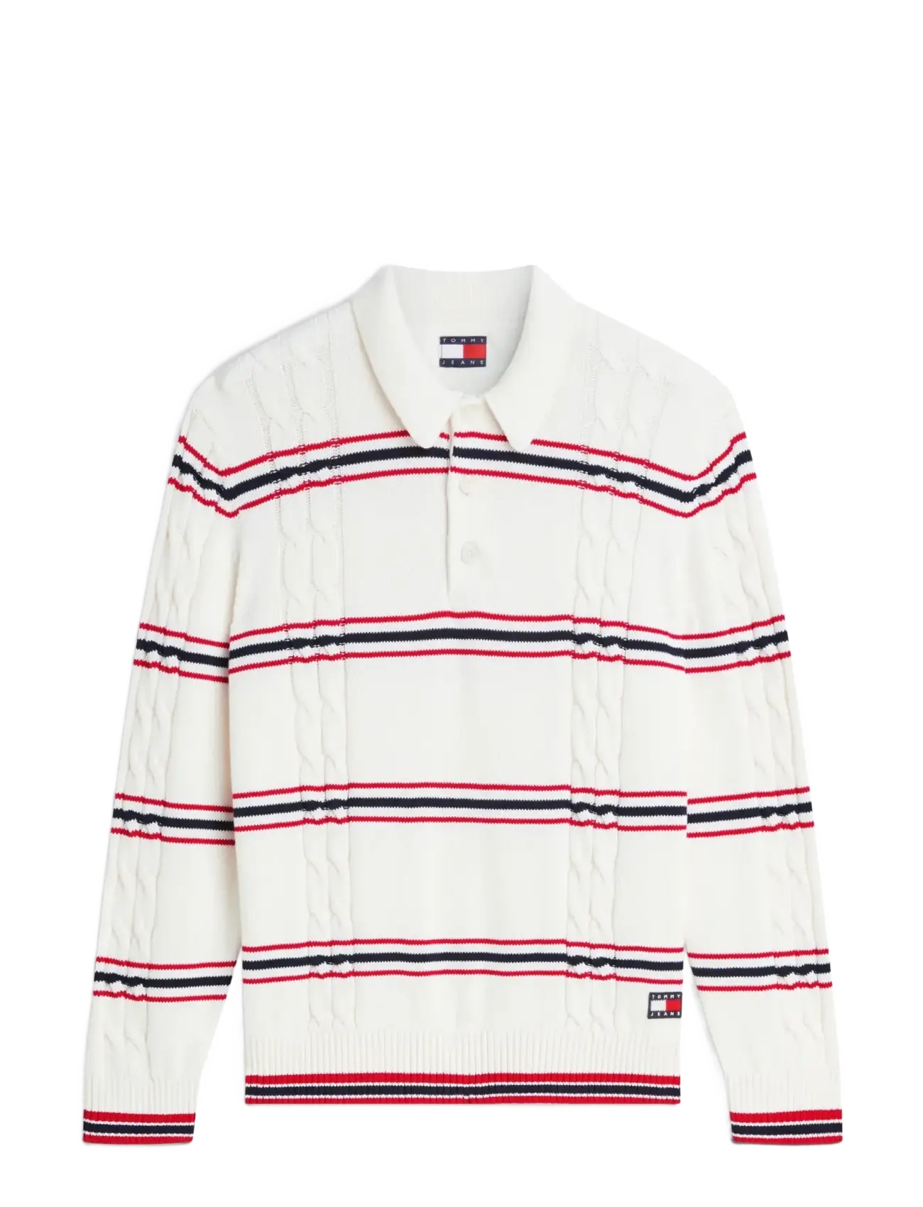 Tommy Jeans TJM REG STRIPE CABLE KNIT POLO - Pikkade varrukatega polod - ANCIENT WHITE / white