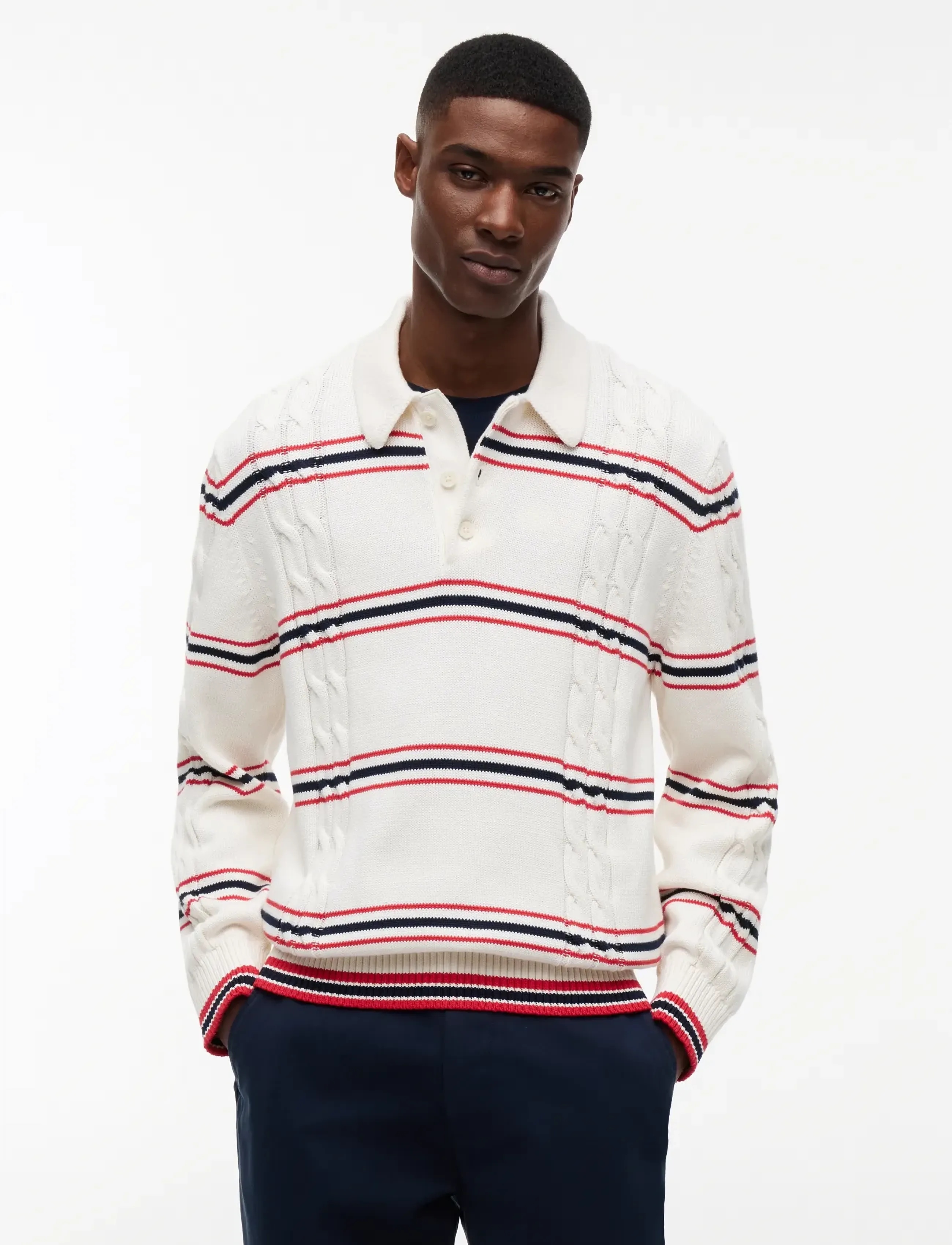 Tommy Jeans - TJM REG STRIPE CABLE KNIT POLO - ancient white - 0