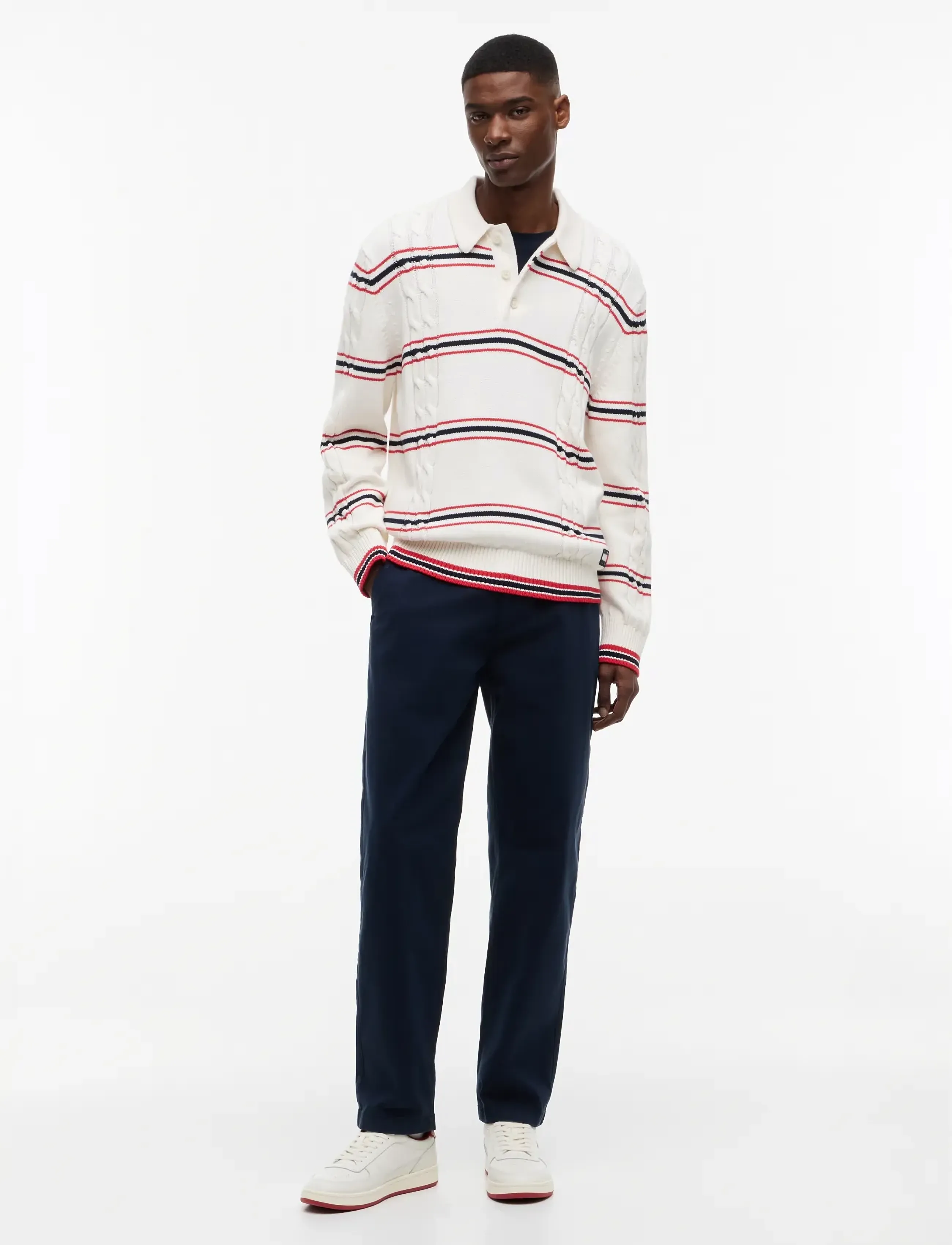 Tommy Jeans - TJM REG STRIPE CABLE KNIT POLO - ancient white - 2