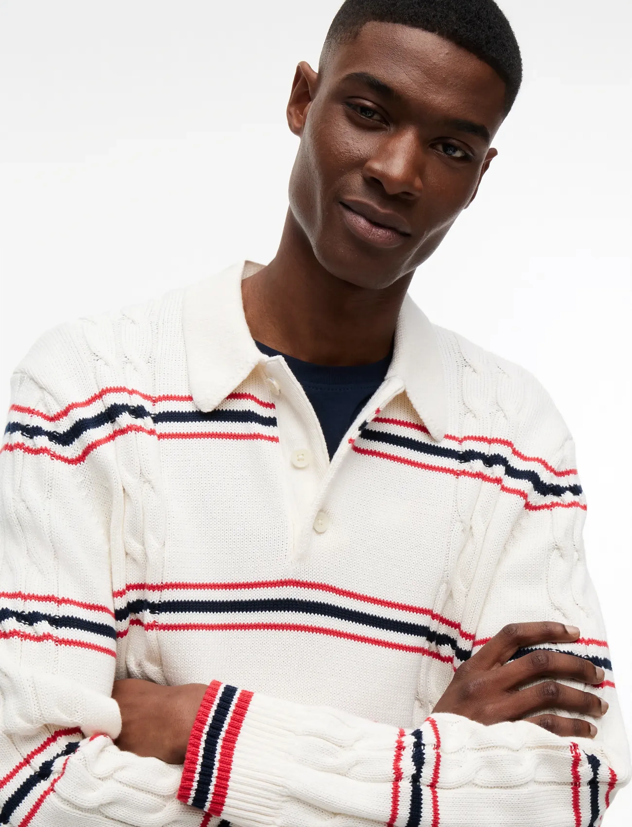 Tommy Jeans - TJM REG STRIPE CABLE KNIT POLO - ancient white - 3