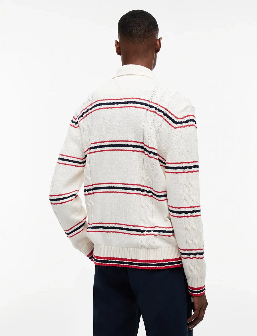 Tommy Jeans - TJM REG STRIPE CABLE KNIT POLO - långärmade pikéer - ancient white - 4