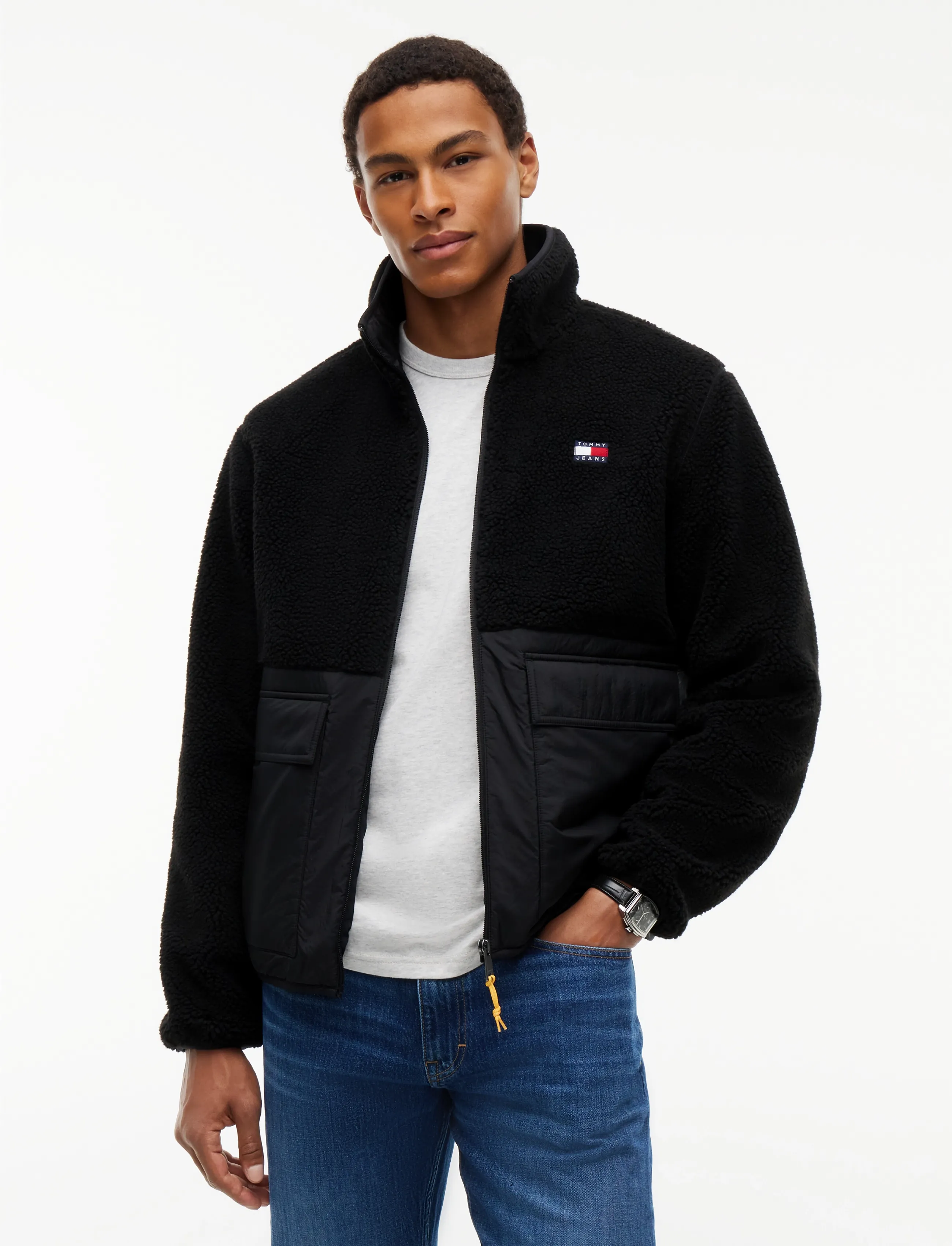 Tommy Jeans Tjm Essential Mix Teddy Jacket, Mænd, Teddy Jakke, Sort, Str: S