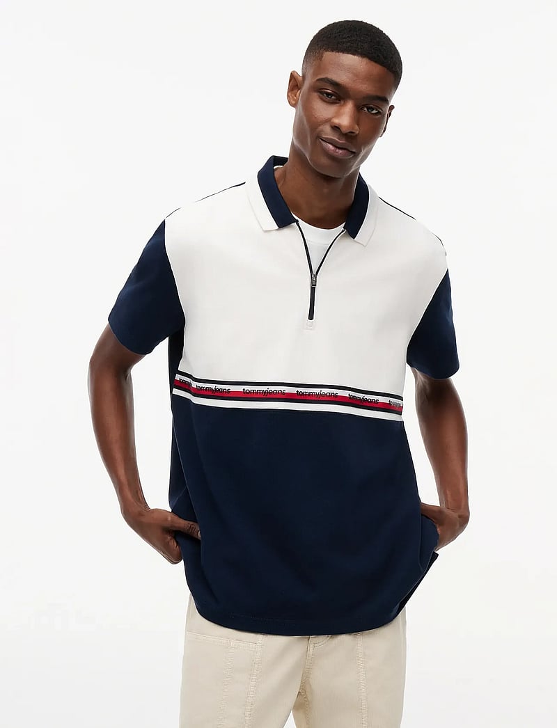 Tommy Jeans - TJM RLX TAPE ZIP POLO - polo marškinėliai trumpomis rankovėmis - ancient white colorblock - 0