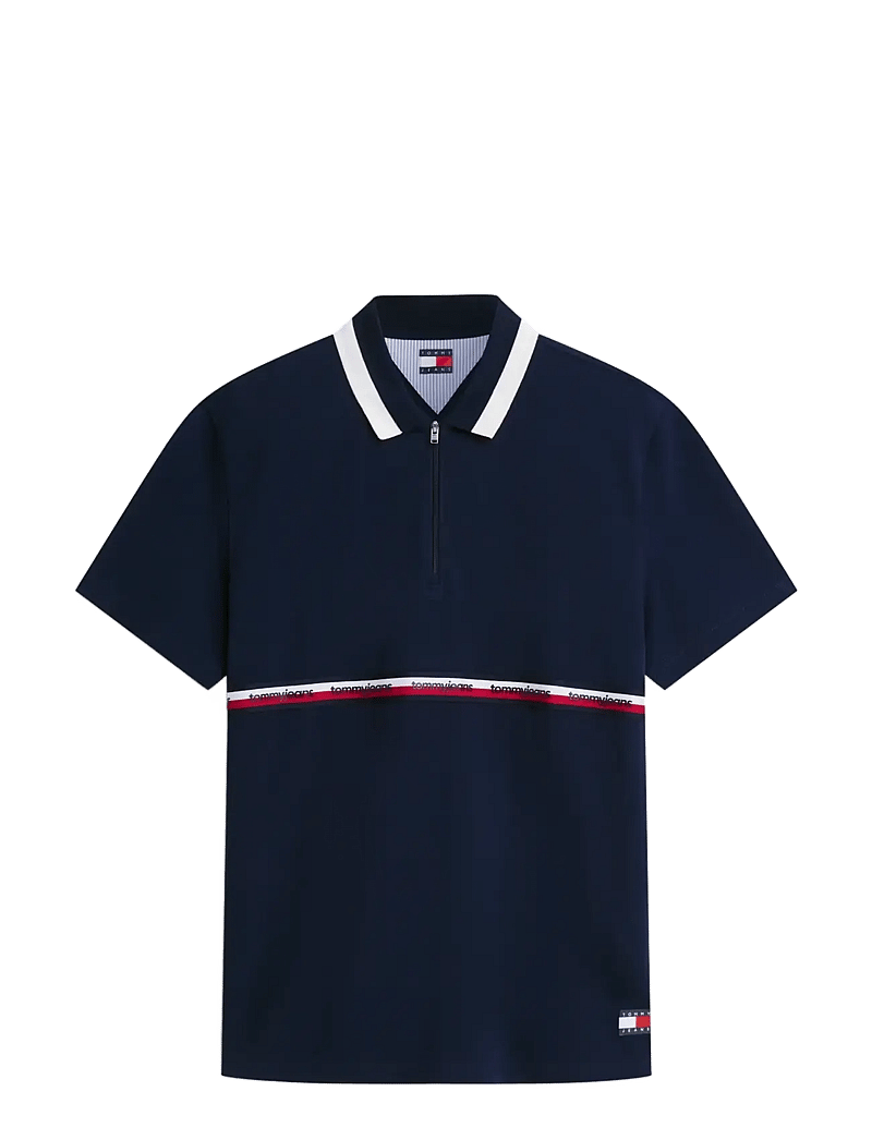 Tommy Jeans - TJM RLX TAPE ZIP POLO - kortærmede poloer - dark night navy - 1
