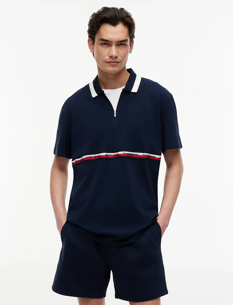 Tommy Jeans - TJM RLX TAPE ZIP POLO - kortærmede poloer - dark night navy - 0
