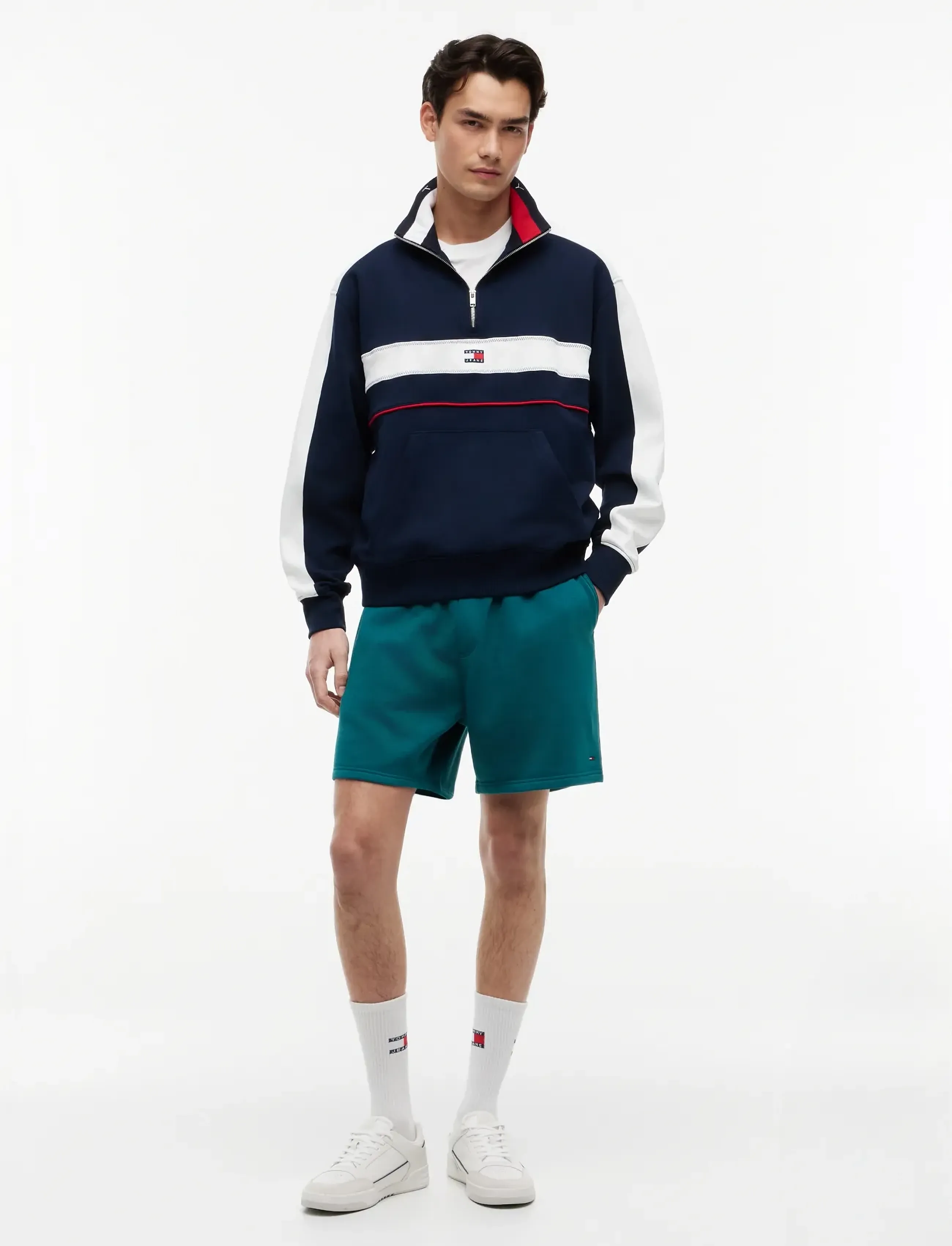 Sweatshirt 'Colour-blocked Quarter-zip Relaxed' mörkblå / röd 5