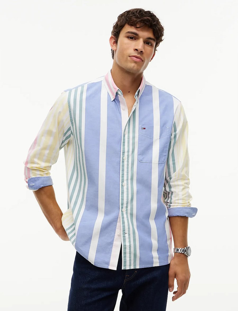 Tommy Jeans - TJM OXFORD FUN STRIPE SHIRT EXT - randiga skjortor - ecru stripe - 0